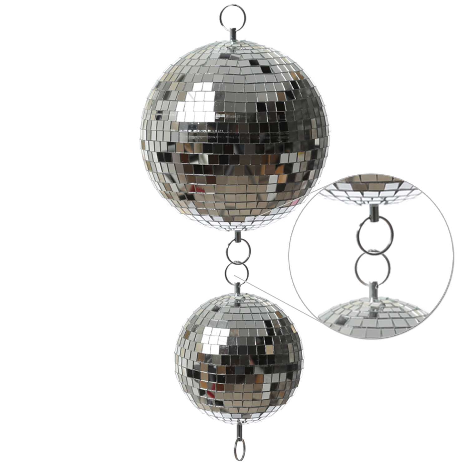 Spiegelkugel 20cm - silber - Discokugel Echtglas - 10x10mm Spiegel - PROMO - Metallöse oben + Unten