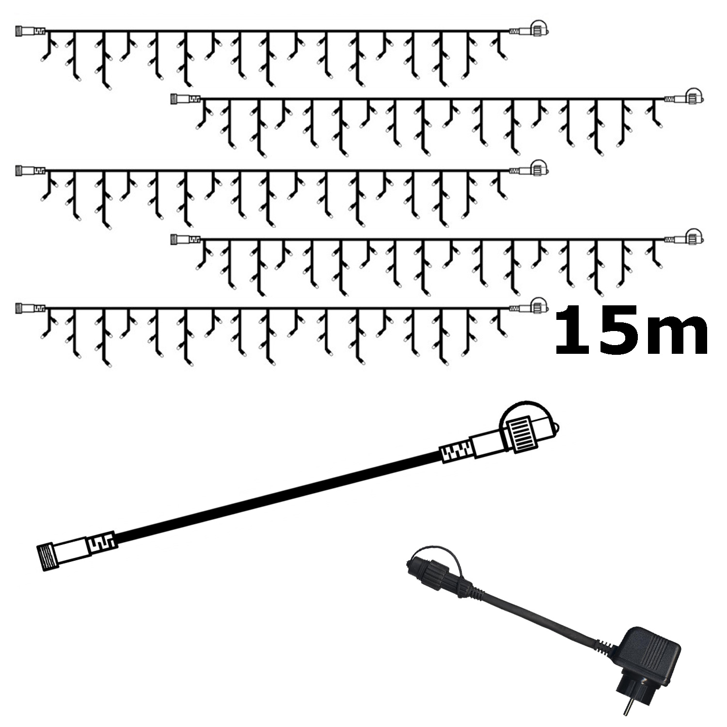 SYSTEM 24 KOMPLETT SET 15m - LED Lichtervorhang Eisregen - Icicle für Dachrinne, Garage etc. SYSTEM 24 KOMPLETT SET 15m - LED Lichtervorhang Eisregen - Icicle für Dachrinne, Garage etc.
