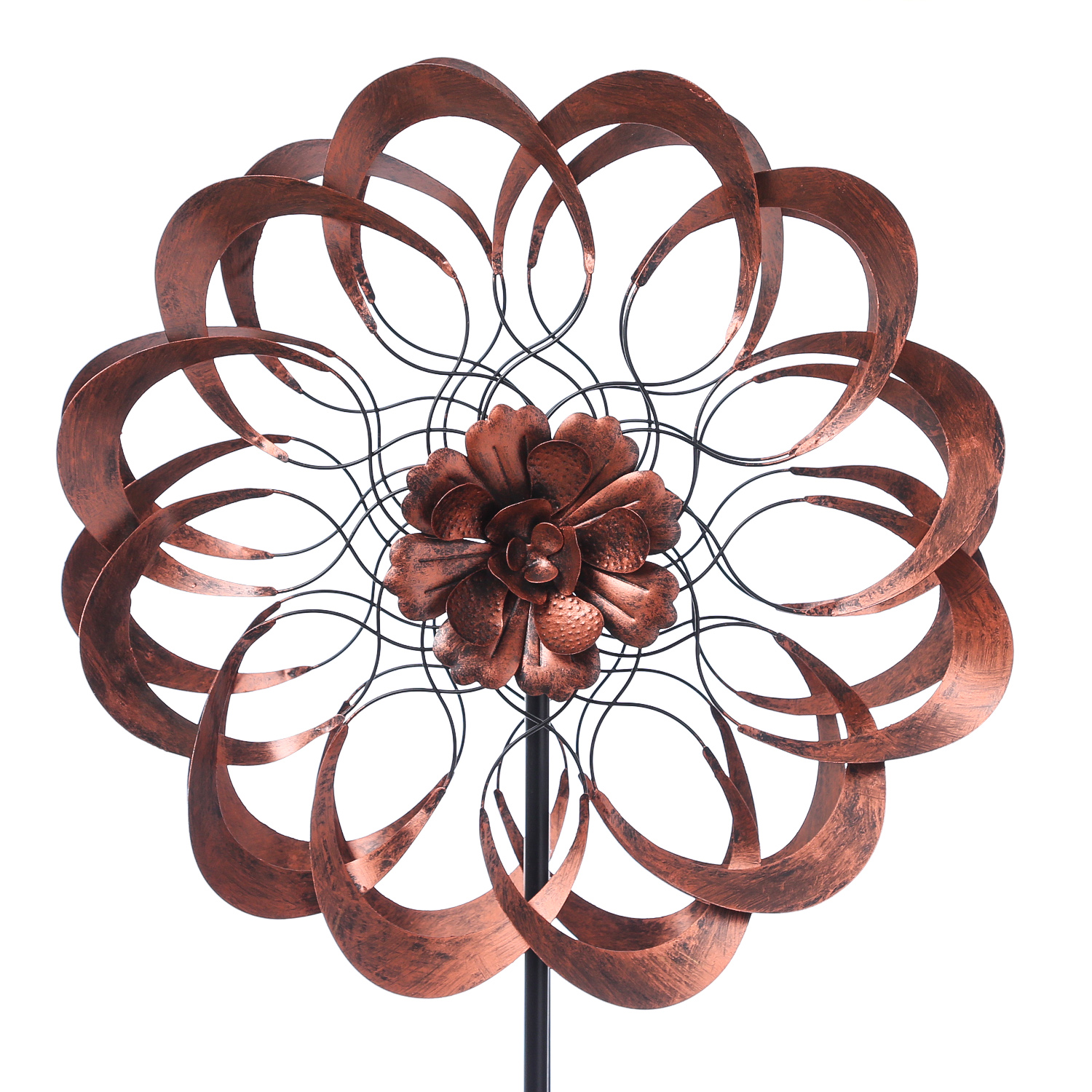 Doppel Windrad ANTIK - Gartendeko - Metall - Erdspieß - H: 1,80m - kupferfarben
