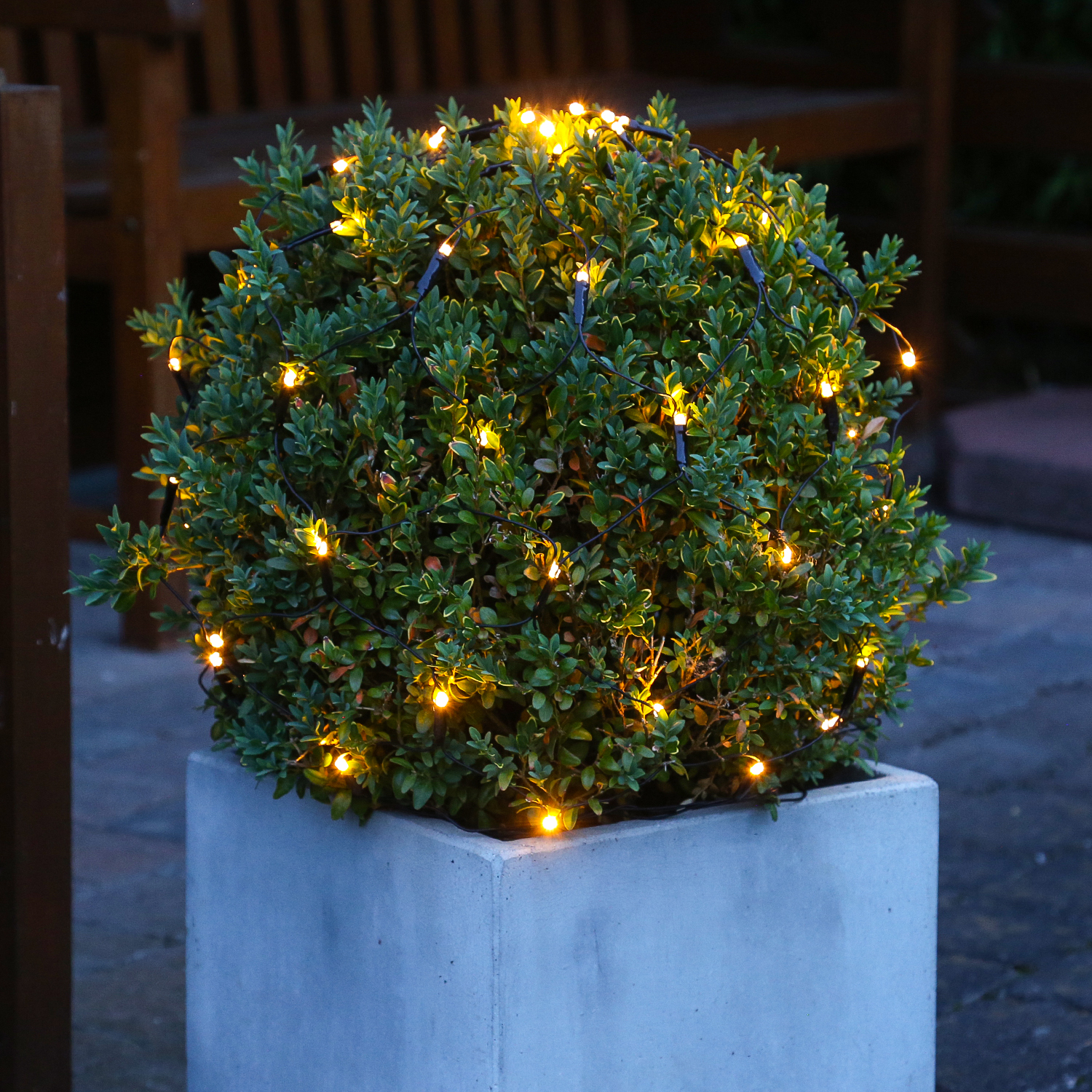 LED Lichternetz Buchsbaum - 128 warmweiße LED - D: 80cm - 8 Funktionen - Timer - Batterie - schwarz LED Lichternetz Buchsbaum - 128 warmweiße LED - D: 80cm - 8 Funktionen - Timer - Batterie - schwarz