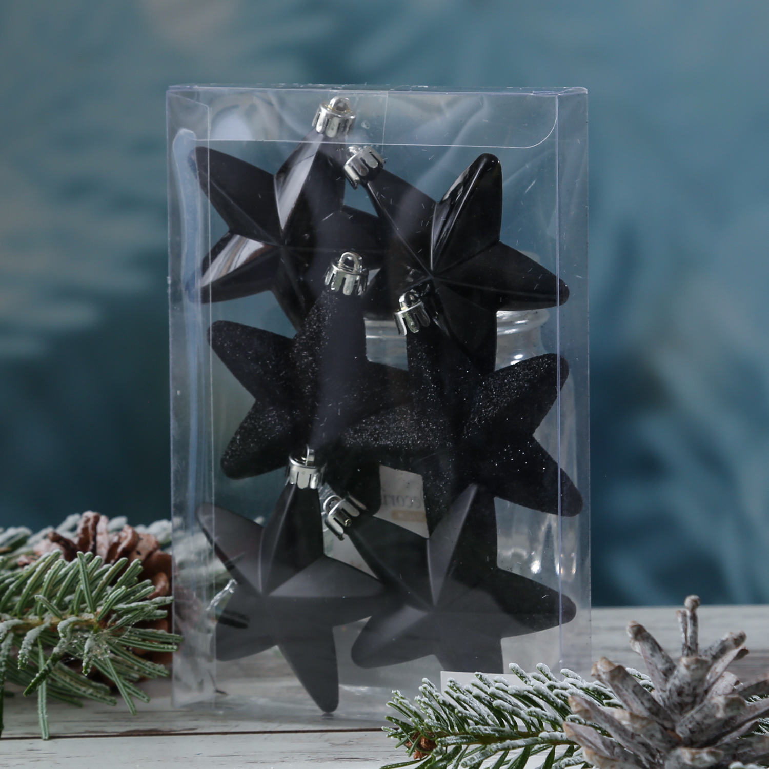 Christbaumschmuck STERN - Weihnachtsschmuck - bruchfest - glänzend matt glitzernd - schwarz - 6 Stk. Christbaumschmuck STERN - Weihnachtsschmuck - bruchfest - glänzend matt glitzernd - schwarz - 6 Stk.