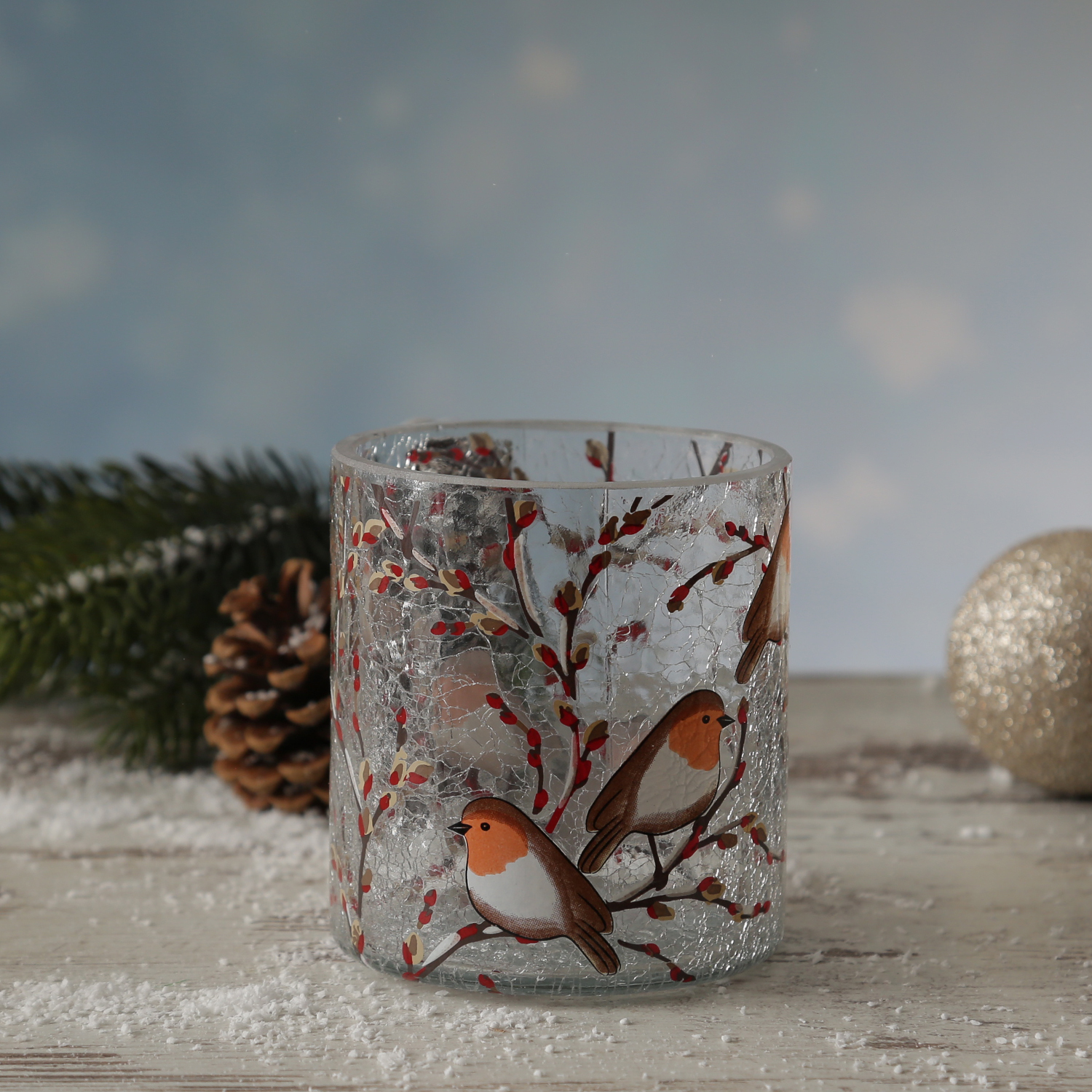 Teelichthalter ROTKEHLCHEN - Bruchglasoptik - Glas- H: 10cm - D: 9cm - transparent, bunt Teelichthalter ROTKEHLCHEN - Bruchglasoptik - Glas- H: 10cm - D: 9cm - transparent, bunt