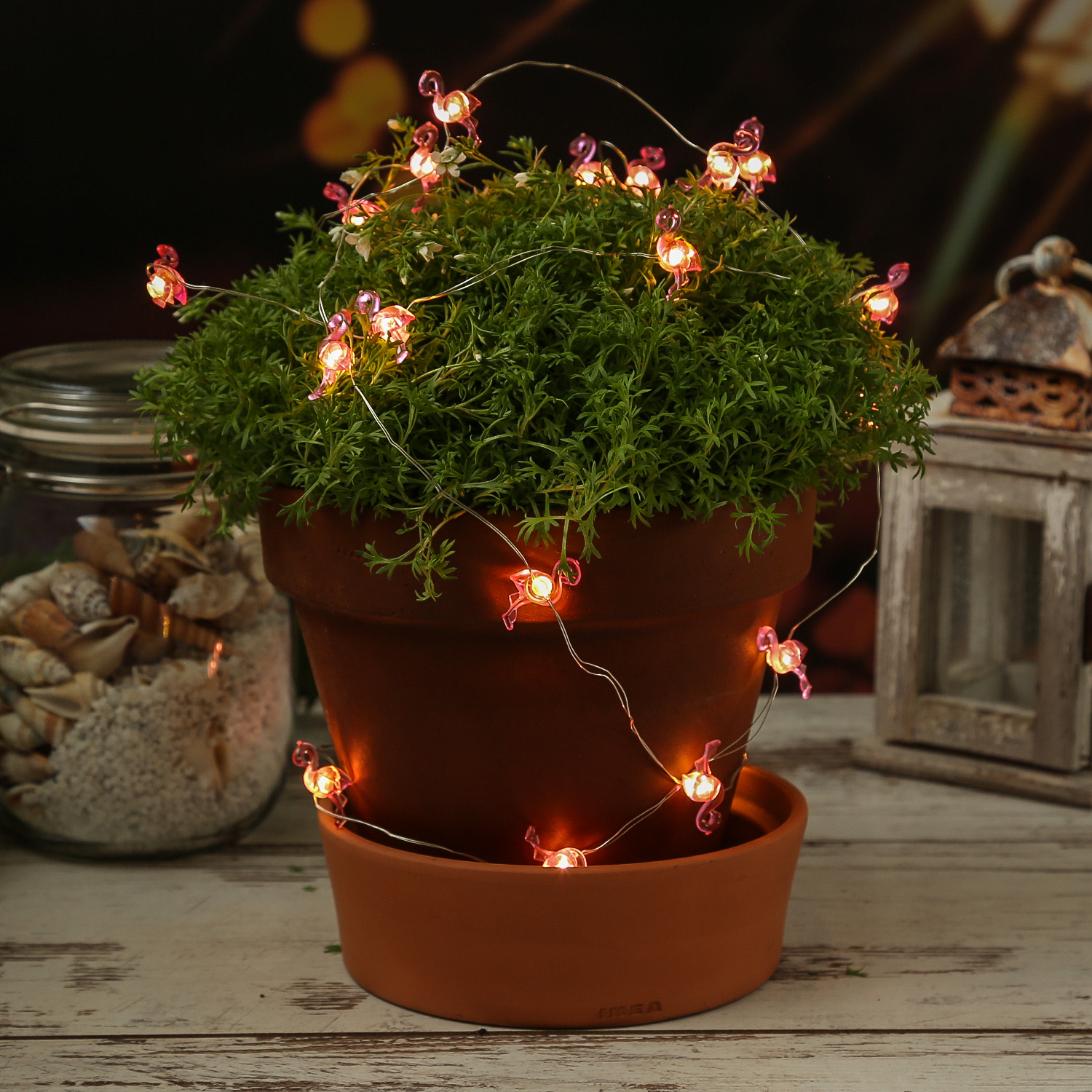 LED Drahtlichterkette Flamingo - 20 warmweiße LED - Batteriebetrieb - L: 1,9m - pink