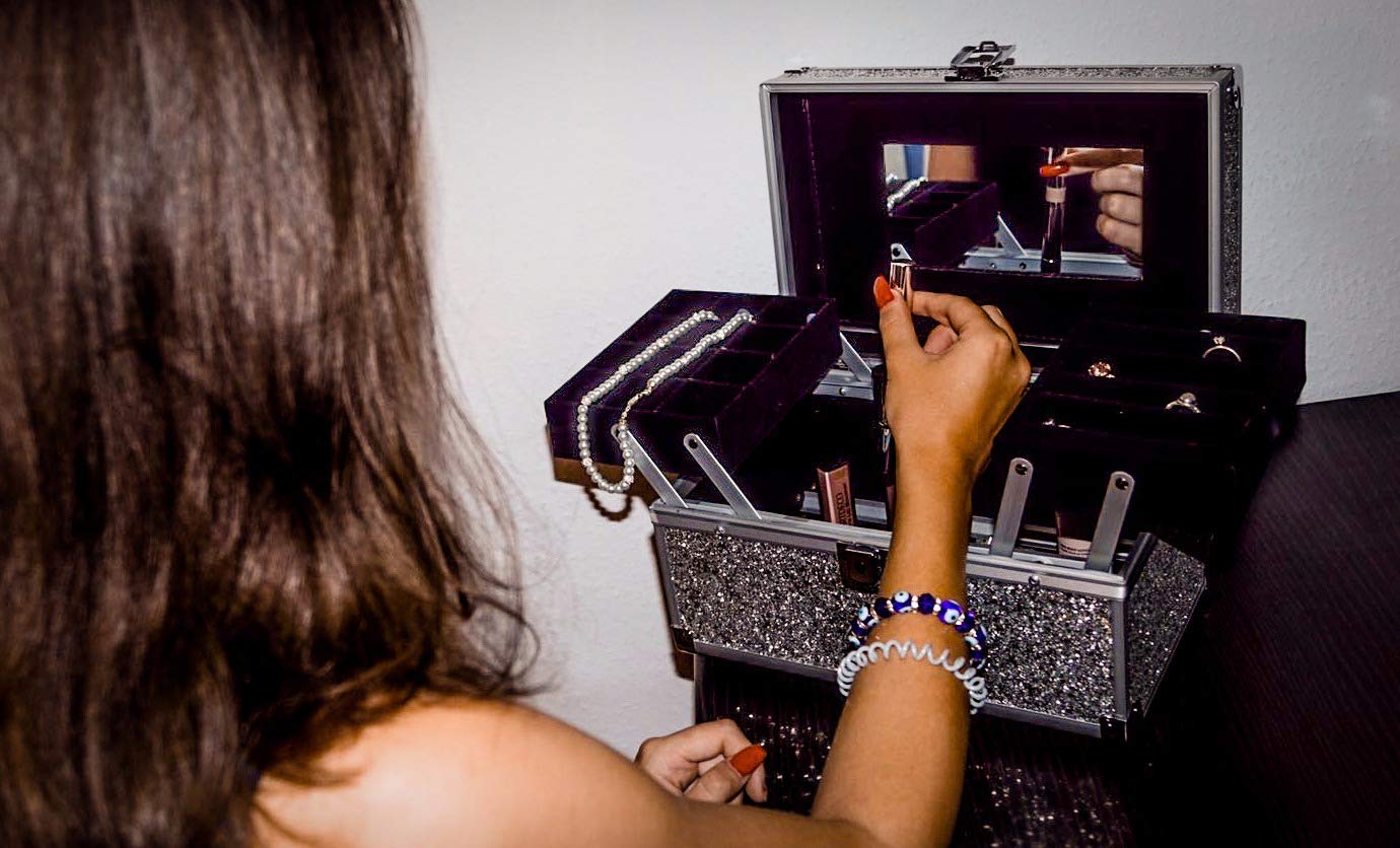 MARELIDA® Schmuckkoffer in Silber mit Glitzeroptik | Premium Schmuckkästchen für Schmuck MARELIDA® Schmuckkoffer in Silber mit Glitzeroptik | Premium Schmuckkästchen für Schmuck