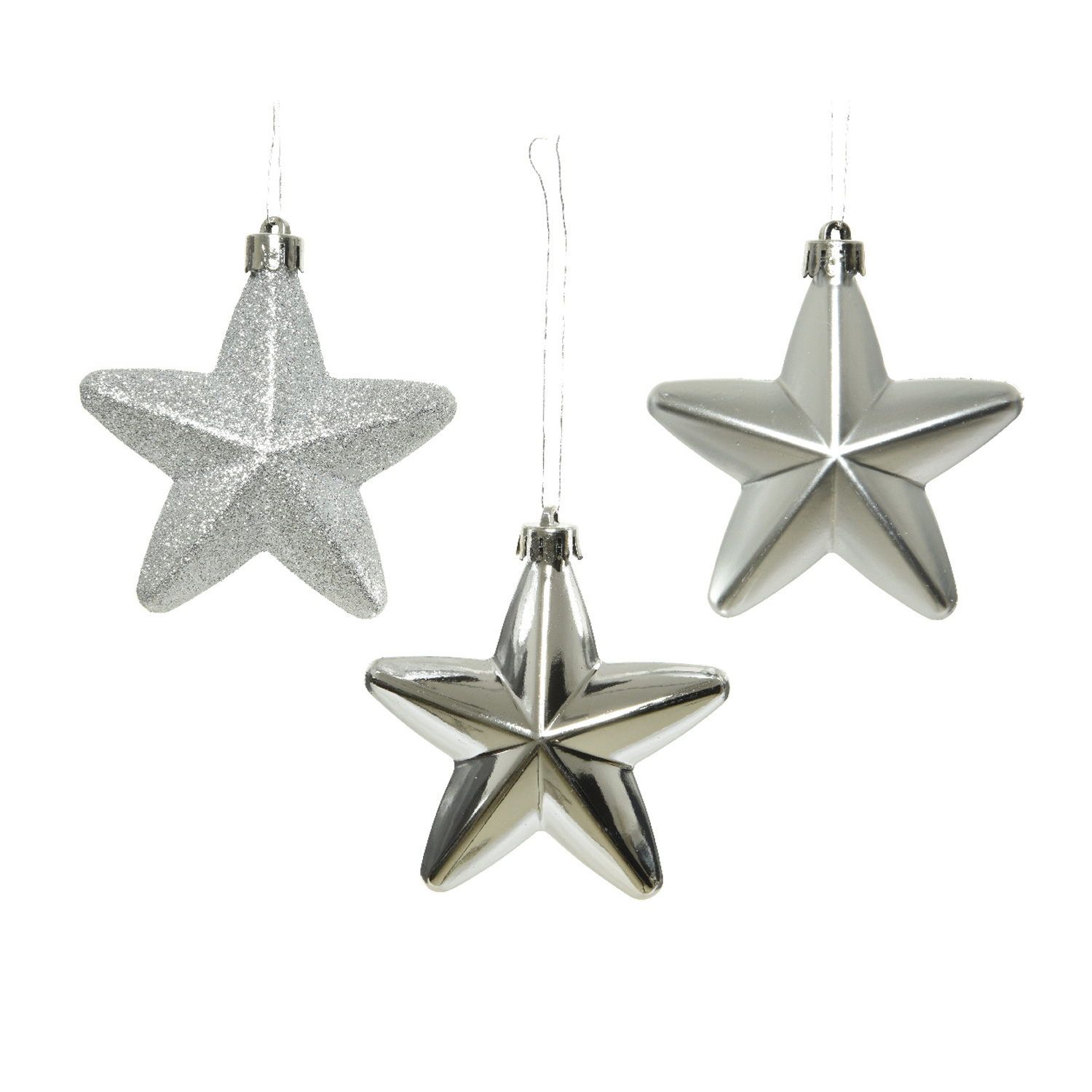 Christbaumschmuck STERN - Weihnachtsschmuck - bruchfest - glänzend matt glitzernd - silber - 6 Stk. Christbaumschmuck STERN - Weihnachtsschmuck - bruchfest - glänzend matt glitzernd - silber - 6 Stk.