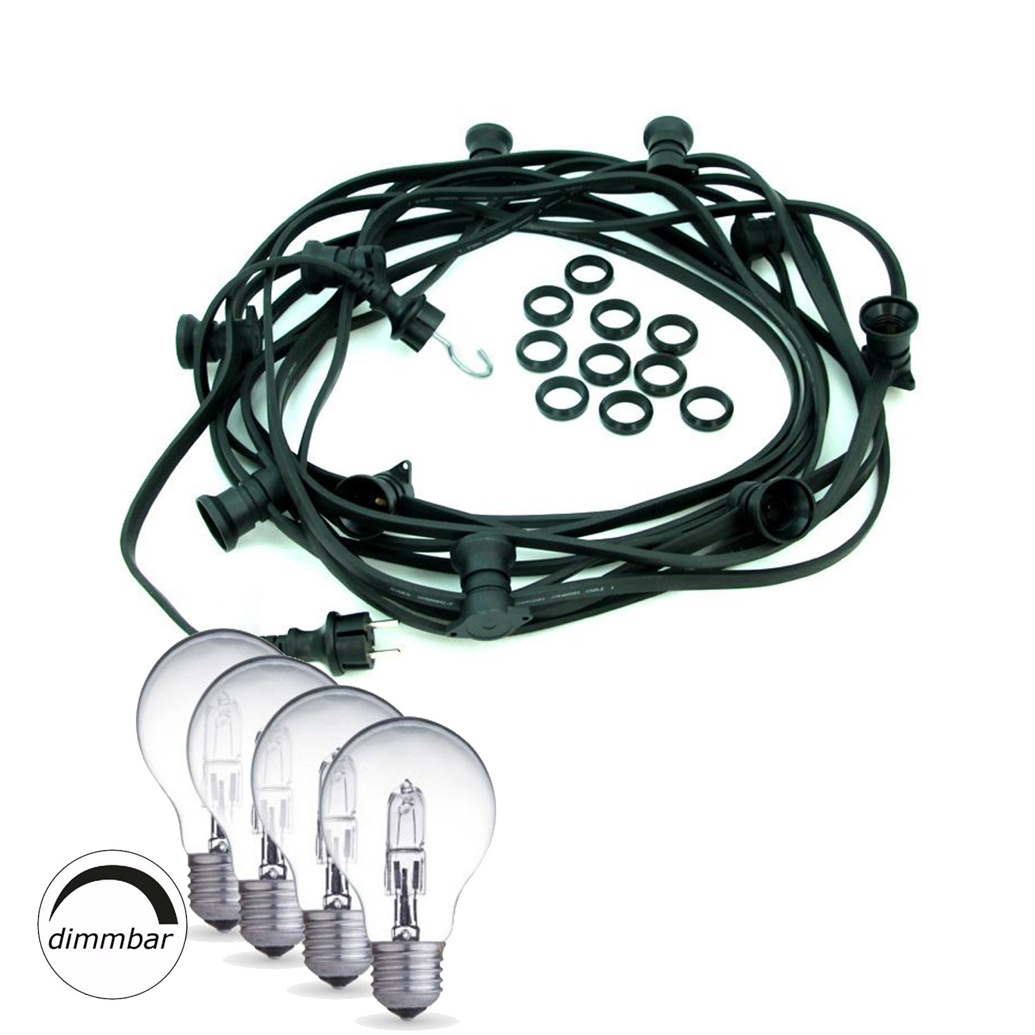 Illu-/Partylichterkette BLACKY 20m - Außenlichterkette schwarz - 20 dimmbare Halogenlampen