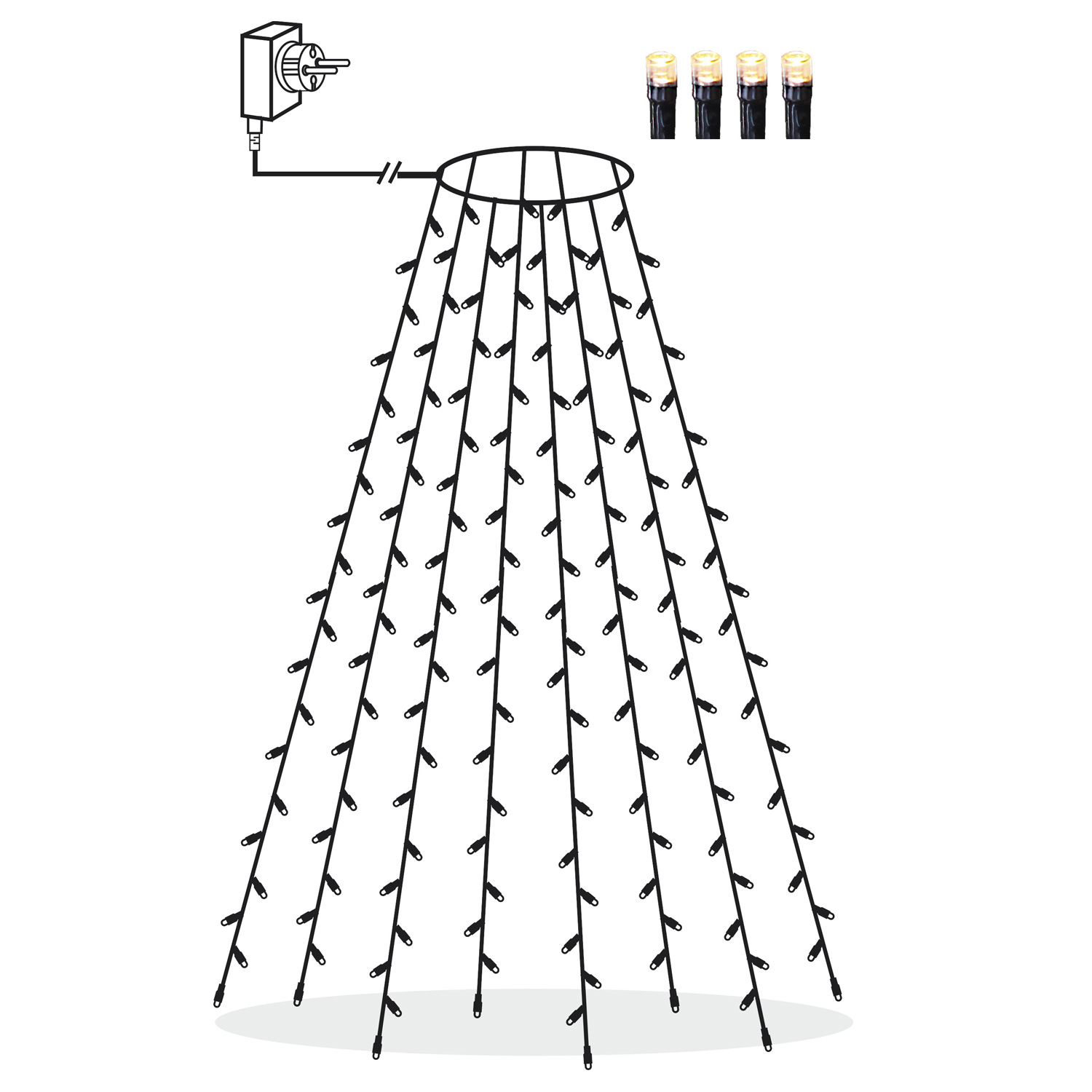 LED Baummantel Lichterkette - 8 Stränge - 160 warmweiße LED - H: 2m - Timer - für Außen - grün LED Baummantel Lichterkette - 8 Stränge - 160 warmweiße LED - H: 2m - Timer - für Außen - grün
