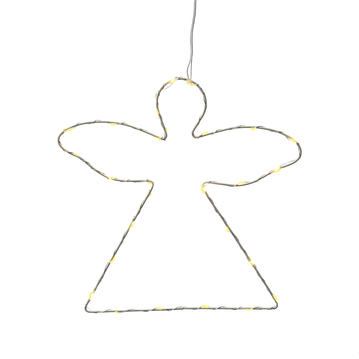 LED Engel - Metall - hängend - 24 warmweiße LED - H: 23,5cm - Batterie - silberner Draht - weiß