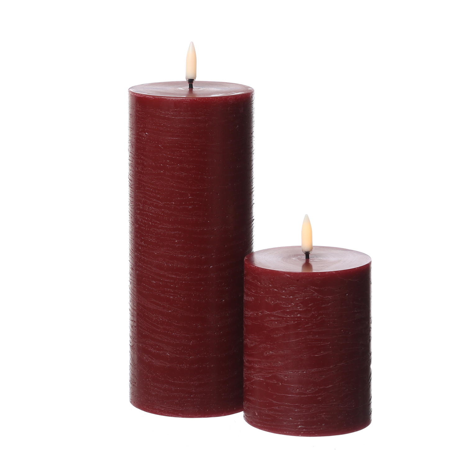 LED Kerze PIA - Rustik-Optik - Echtwachs - H: 20cm - D: 7,8cm - Timer - bis zu 1000 Std. - dunkelrot LED Kerze PIA - Rustik-Optik - Echtwachs - H: 20cm - D: 7,8cm - Timer - bis zu 1000 Std. - dunkelrot