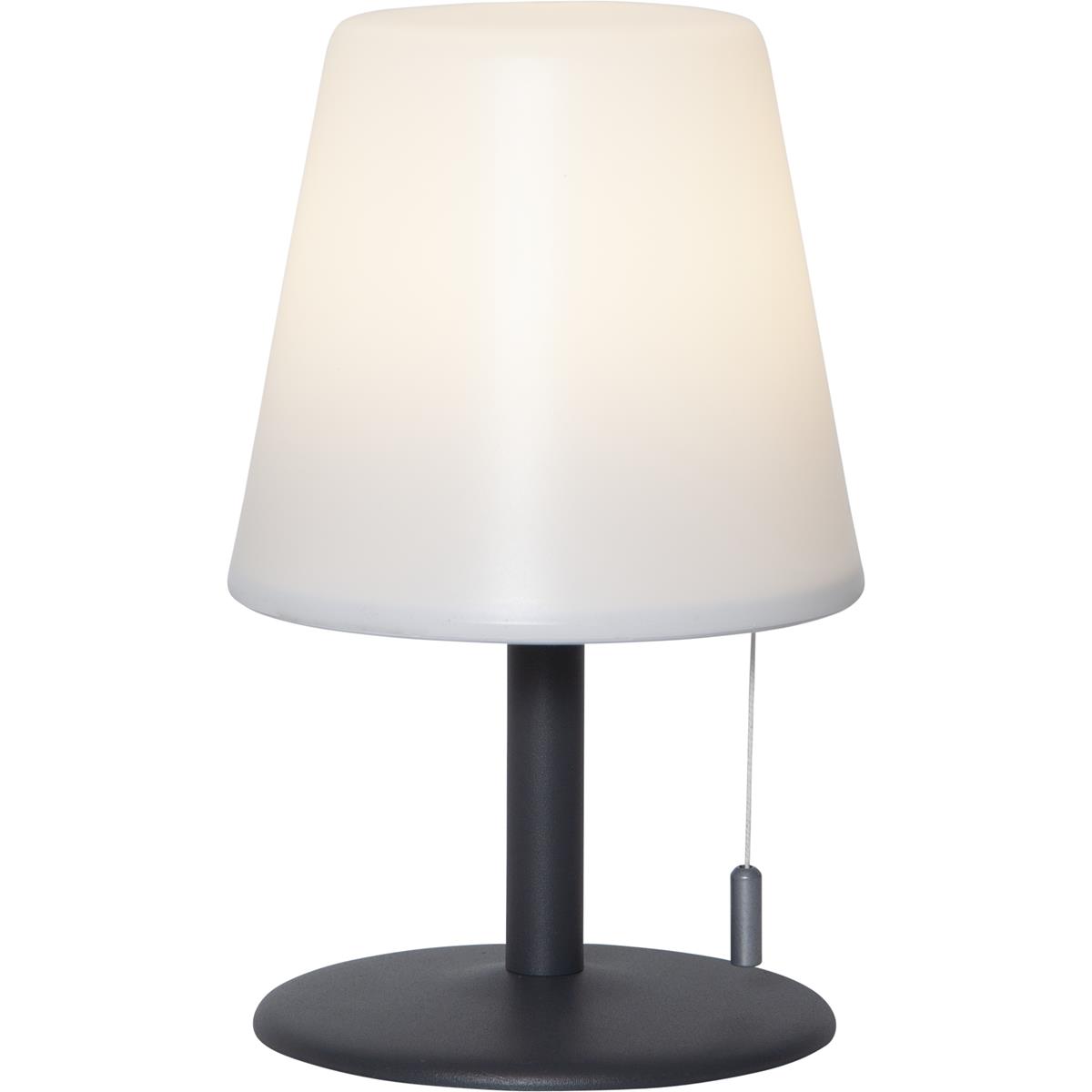 LED Garten Tischlampe - H: 60cm - weißer Lampenschirm, D: 16cm - Batteriebetrieb - Outdoor
