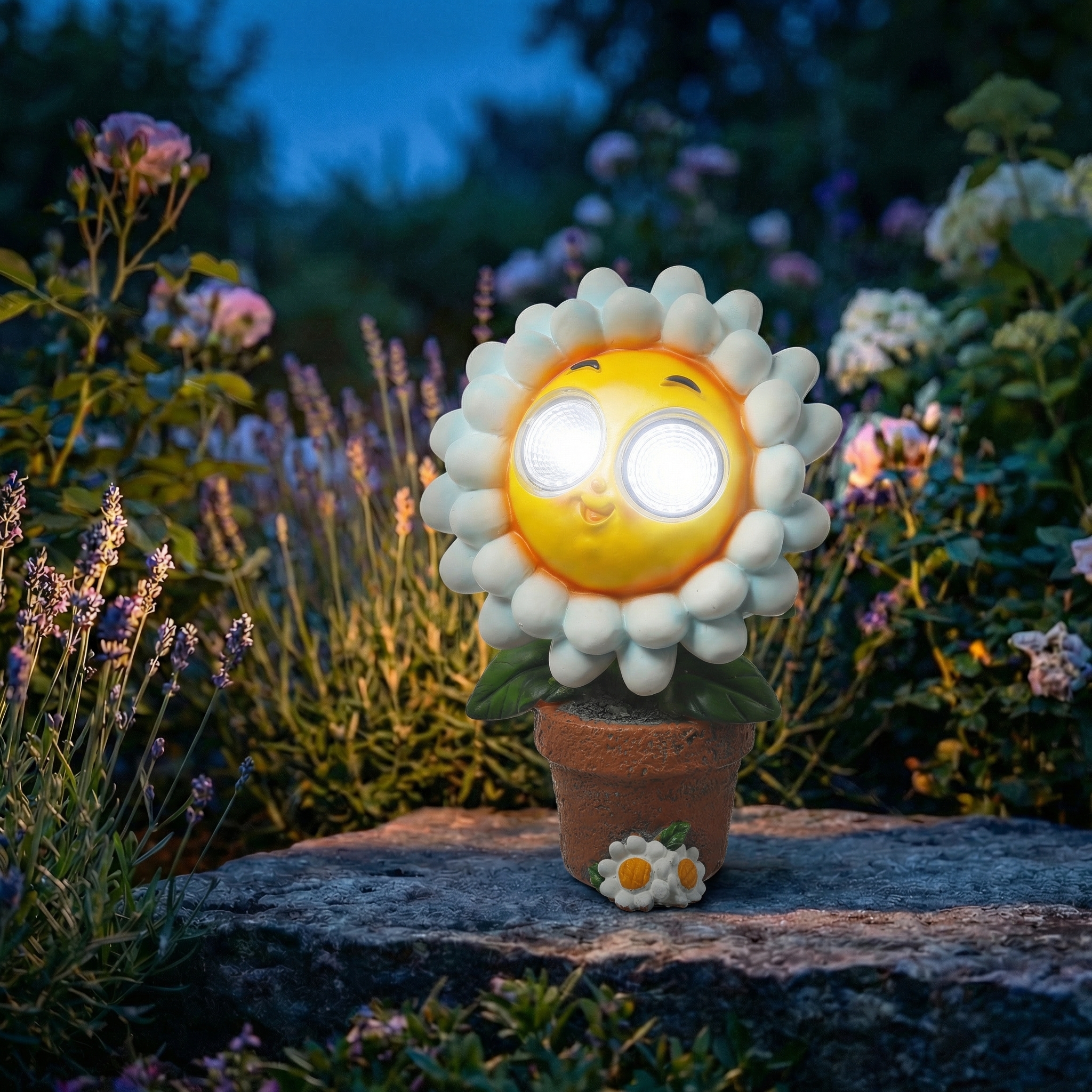 LED Solar Blume mit blizelnden und rollenden Augen - Solar Gänseblümchen - H: 22cm - Lichtsensor