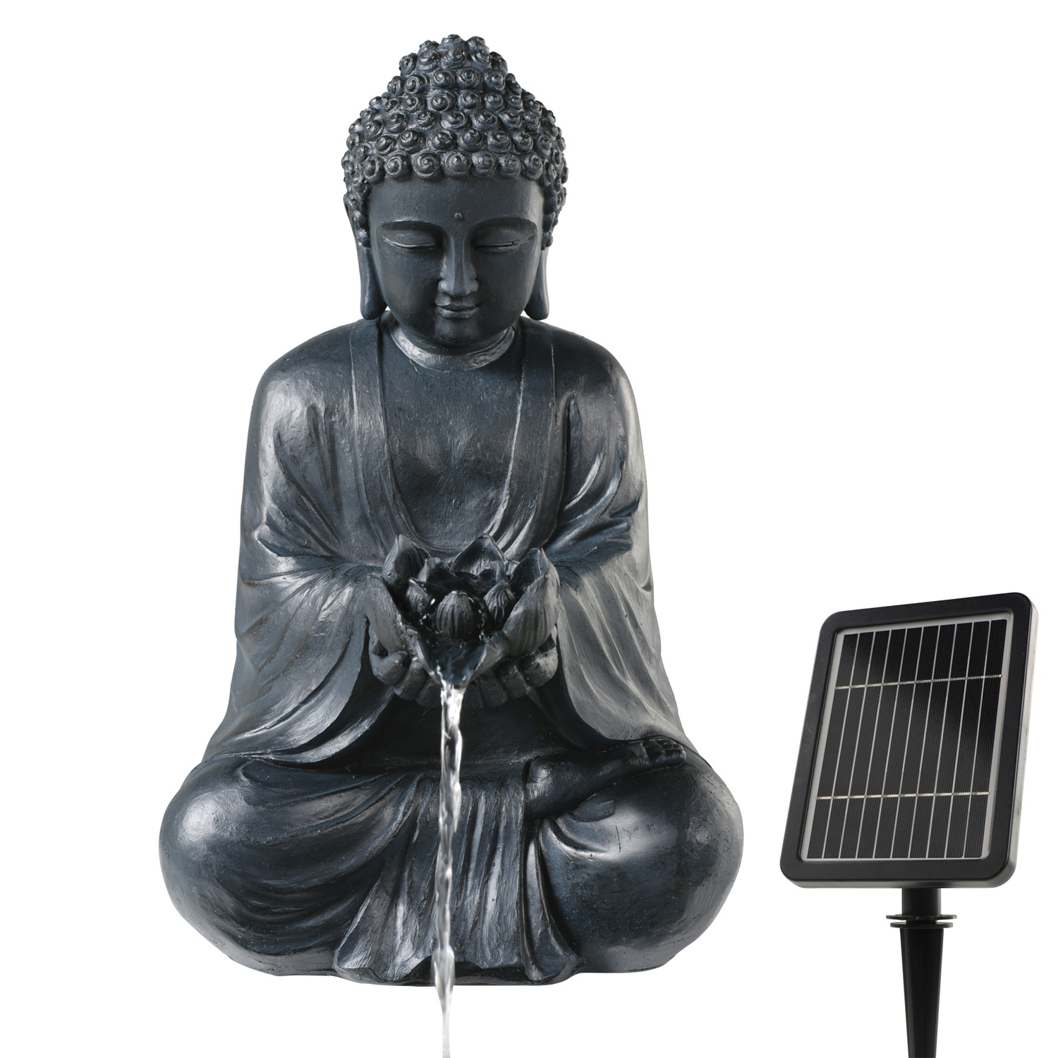 Solar Brunnen Buddha - Gartenbrunnen - Teichbrunnen - Polyresin - H: 37cm - Außen