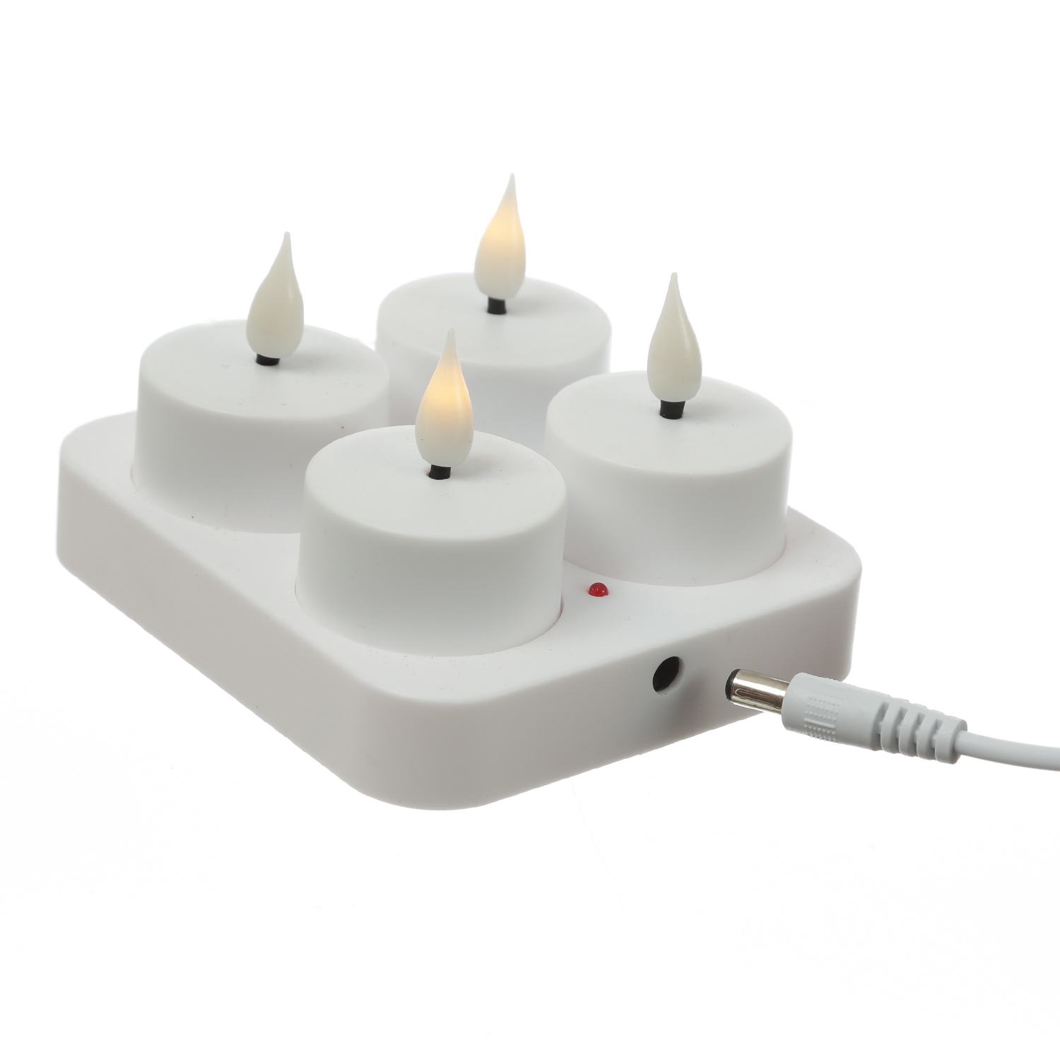 LED Teelichter - 4 wiederaufladbare LED Teelichter mit Ladestation - D- 4cm - flackernd - weiss LED Teelichter - 4 wiederaufladbare LED Teelichter mit Ladestation - D- 4cm - flackernd - weiss