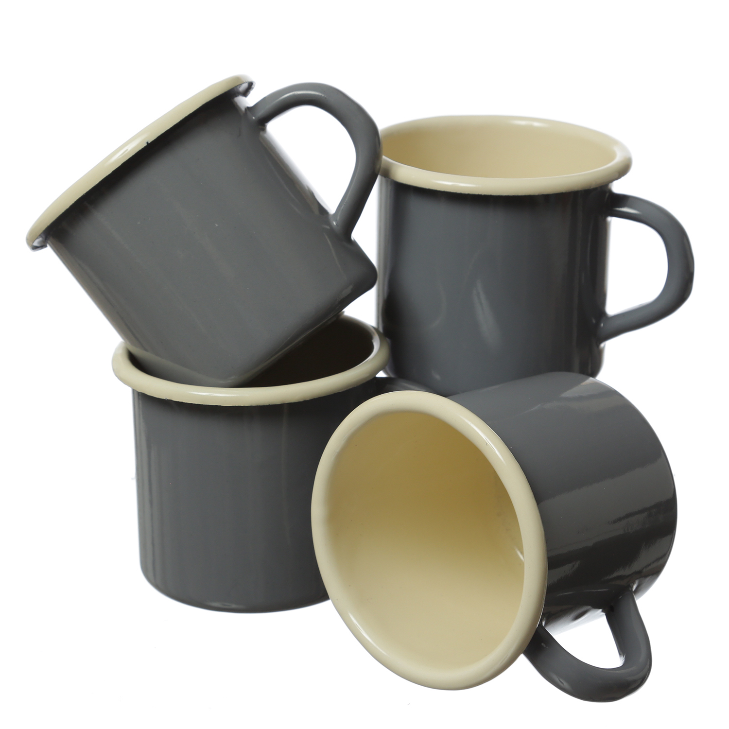 Krüger Becher - Blechbecher emailliert - D: 8cm - 0,35L - grau, creme - 4 Stück Krüger Becher - Blechbecher emailliert - D: 8cm - 0,35L - grau, creme - 4 Stück