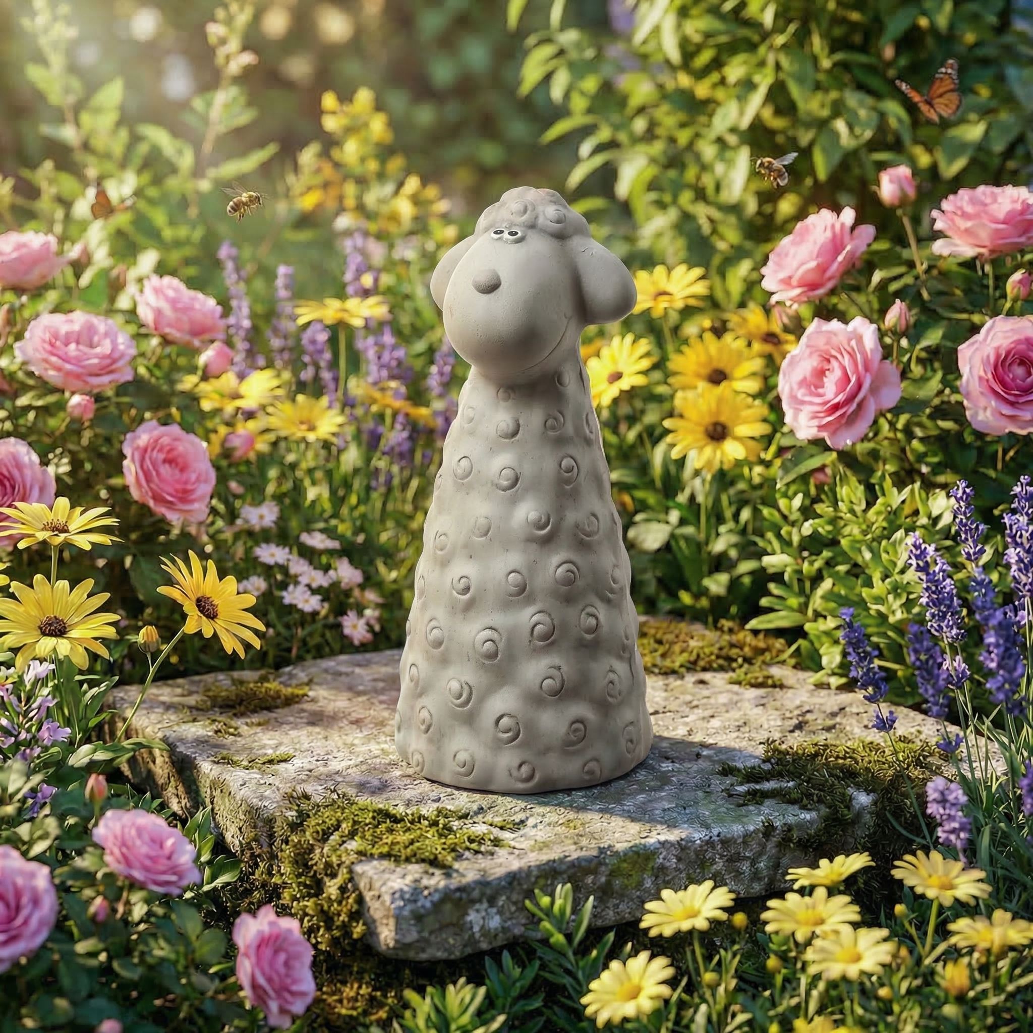 Gartenfigur Schaf - Zaunhocker aus Terrakotta - Tierfigur für Zaun - H: 25cm