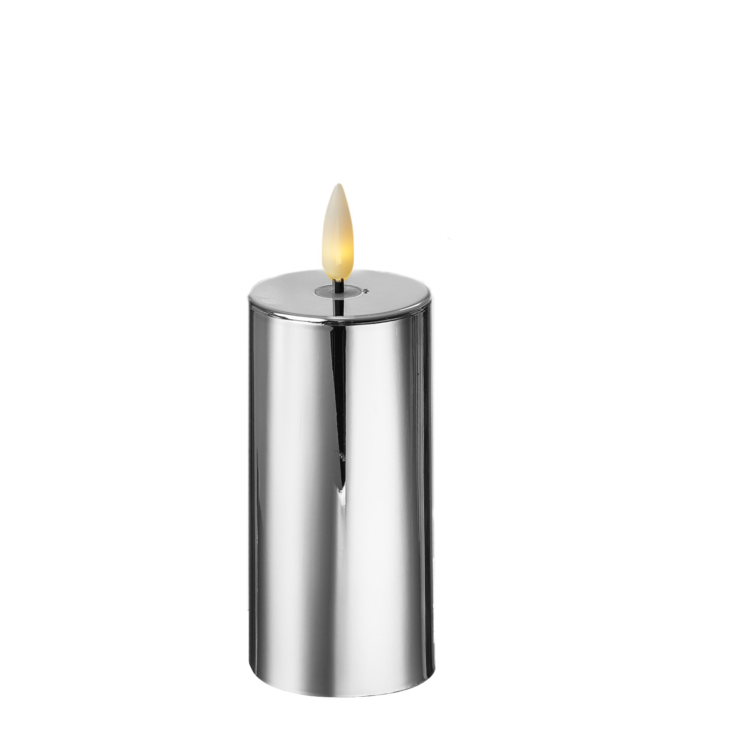 LED Kerzenset - Kunststoff - Timer - H: 12,5cm - D: 5cm - silber glänzend - 4er Set LED Kerzenset - Kunststoff - Timer - H: 12,5cm - D: 5cm - silber glänzend - 4er Set