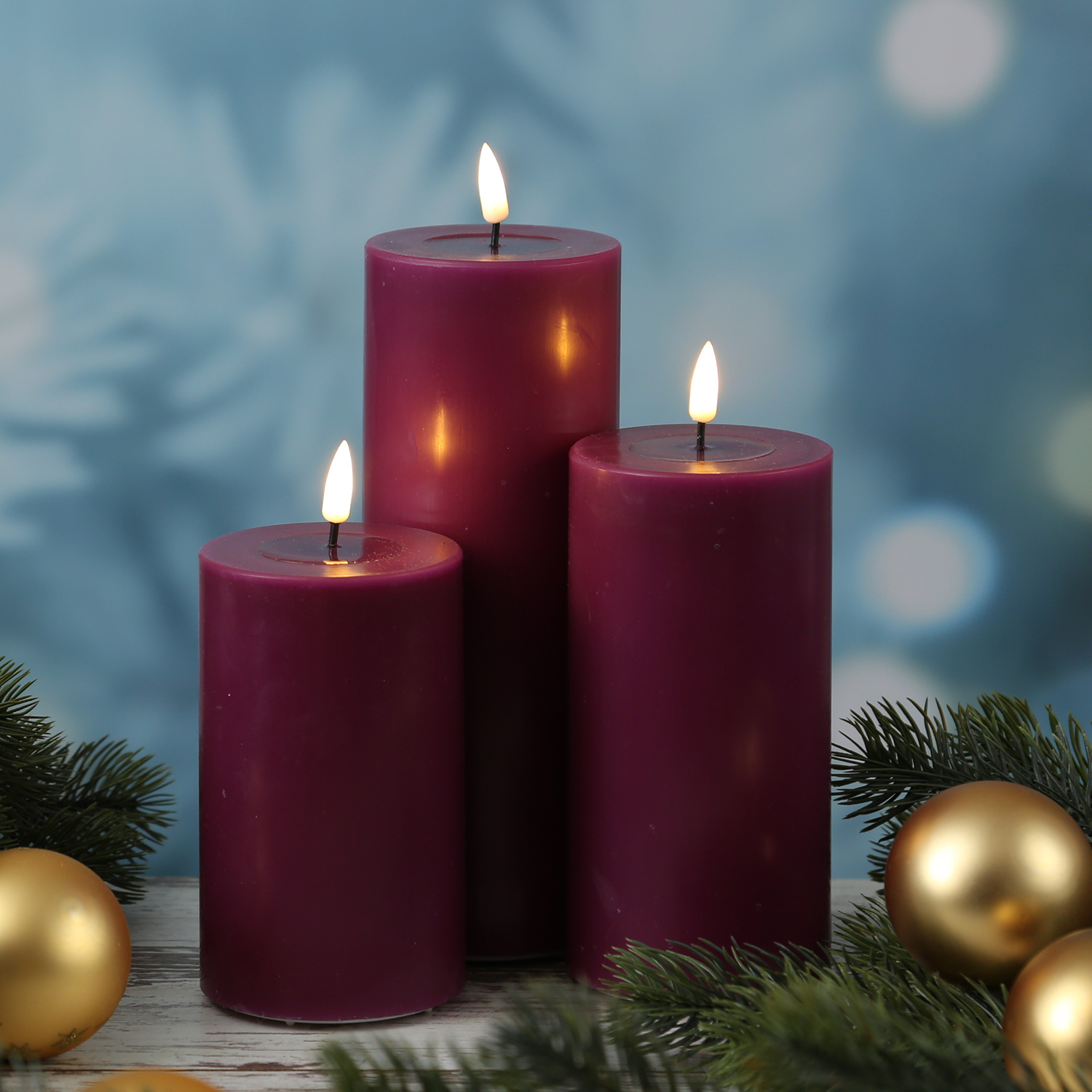 LED Stumpenkerze MIA - Echtwachs - realistische 3D Flamme - H: 20cm - D: 7,5cm - beere LED Stumpenkerze MIA - Echtwachs - realistische 3D Flamme - H: 20cm - D: 7,5cm - beere