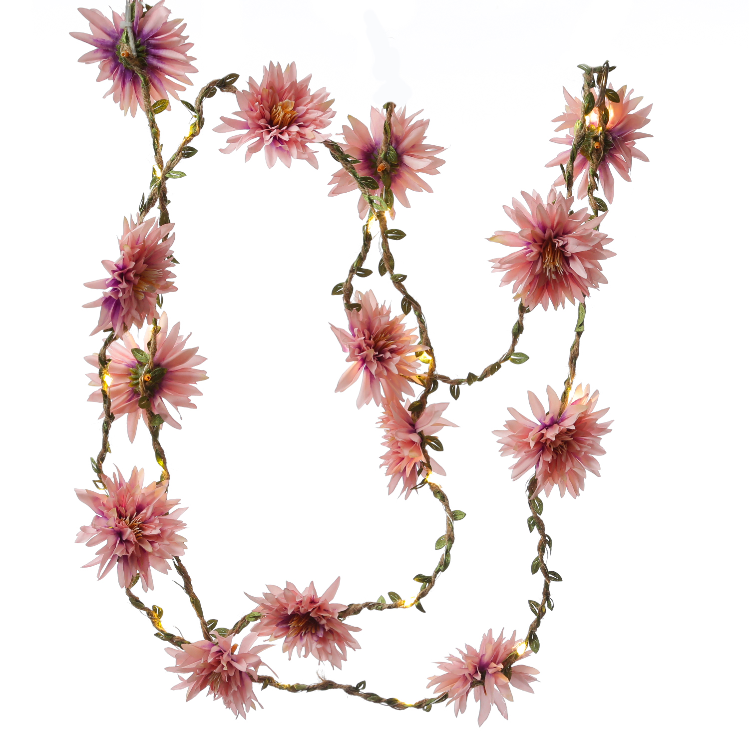 LED Lichterkette Dahlie - Blumengirlande - 30 warmweiße LED - Batterie - Timer - L: 2,9m - rosa