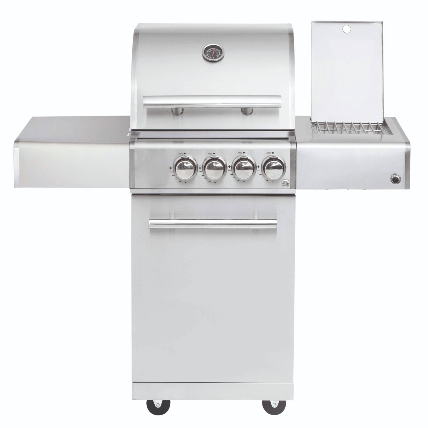 CHEF S Paket B - Basis silber, 3 Brenner, Backburner, Seitenkocher, Cover, BBQ Paket