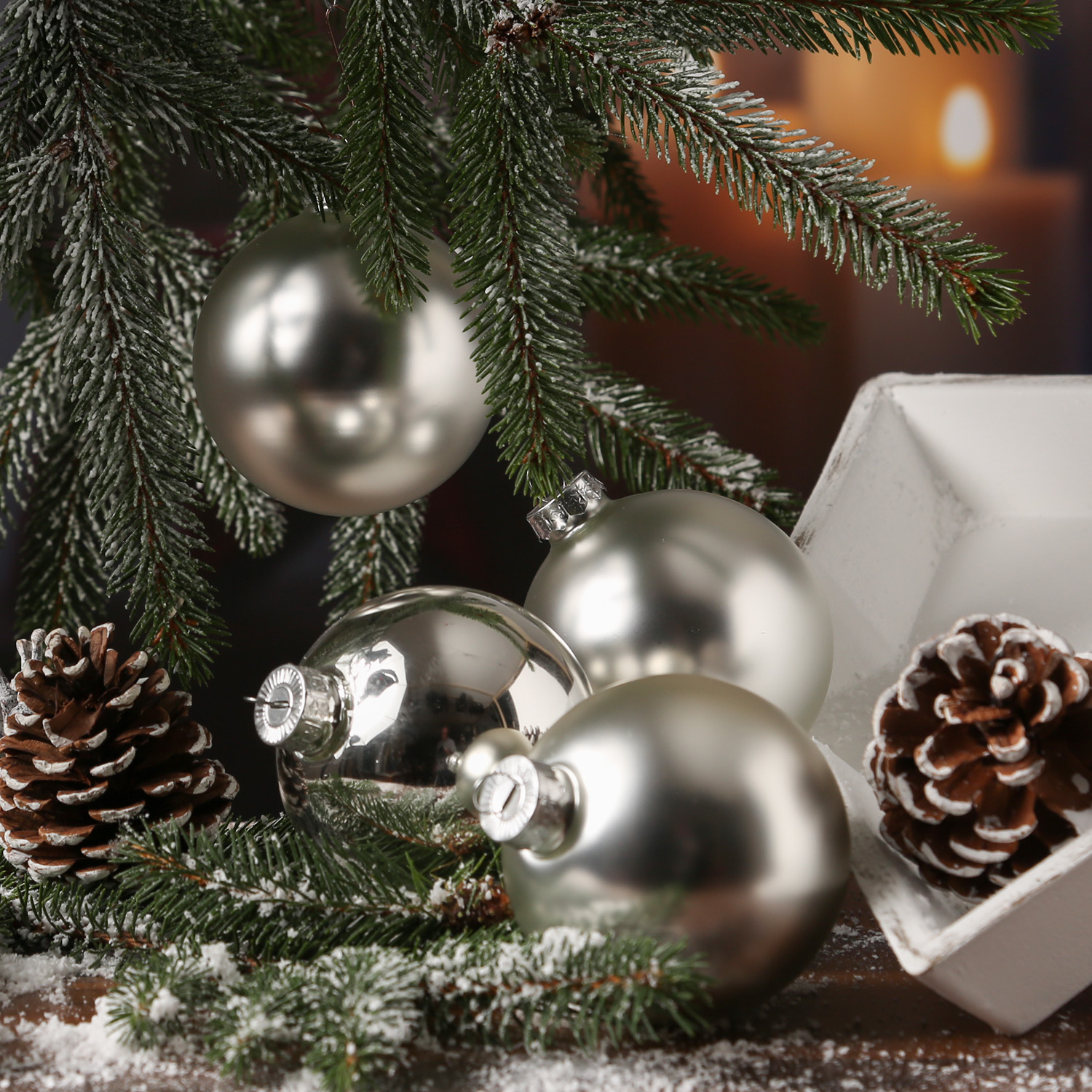 Christbaumkugel - Weihnachtsbaumkugel - Glas - D: 8cm - glänzend und matt - silber - 6er Set