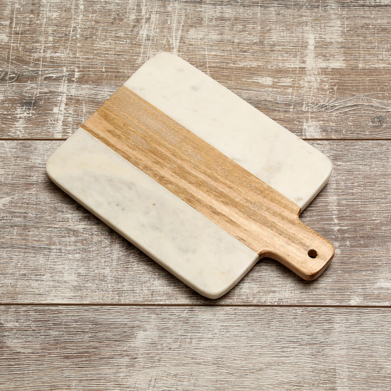 Schneidebrett - Vesperbrett - Mangoholz und Marmor - Aufhängung - L: 30cm - weiß, braun