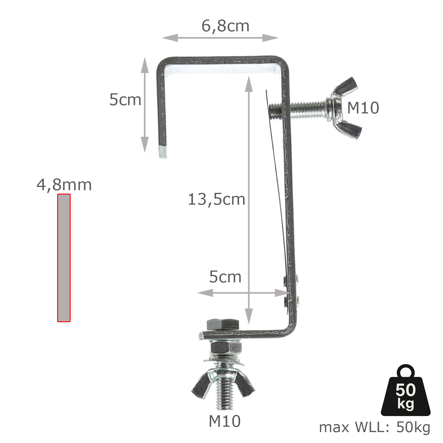Theaterhaken 50kg Set CC-50 silber (5 Stück) - Montagehaken mit Schutzlippe - bis 50kg | DELTATRUSS