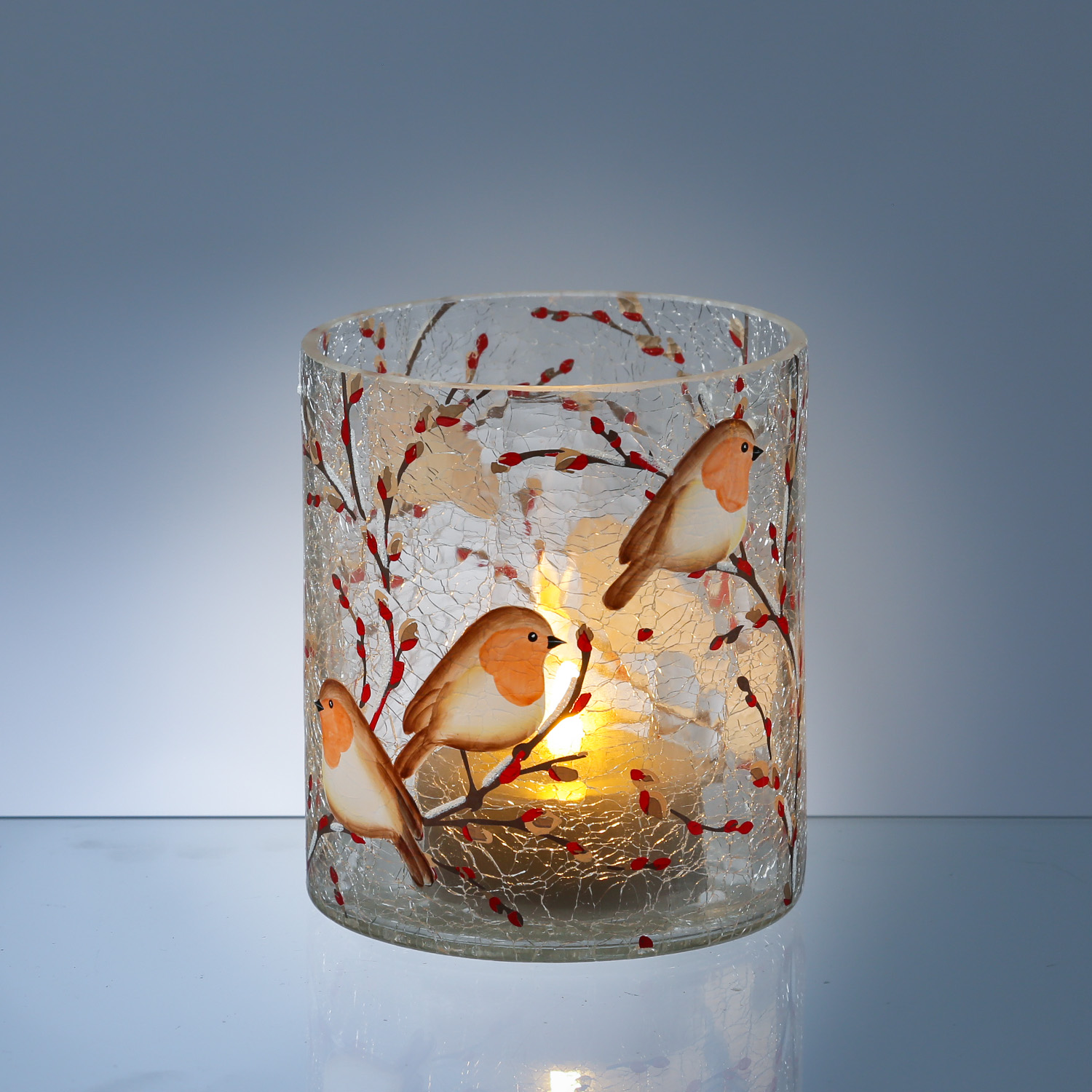 Teelichthalter ROTKEHLCHEN - Windlicht - Bruchglasoptik - Glas- H: 13cm - D: 11,5cm Teelichthalter ROTKEHLCHEN - Windlicht - Bruchglasoptik - Glas- H: 13cm - D: 11,5cm