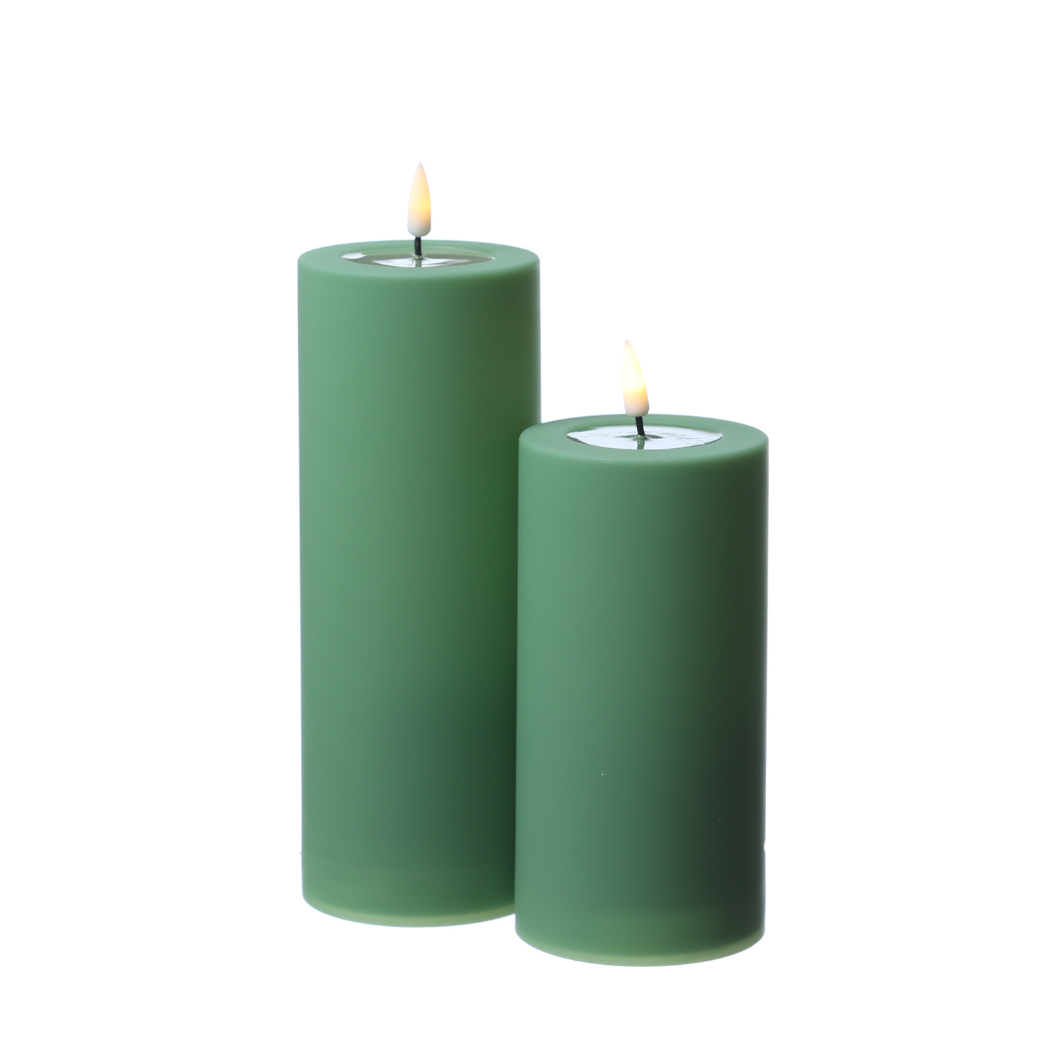 LED Stumpenkerze MIA - Kunststoff - realistische 3D Flamme - H: 15cm - outdoor - grün LED Stumpenkerze MIA - Kunststoff - realistische 3D Flamme - H: 15cm - outdoor - grün