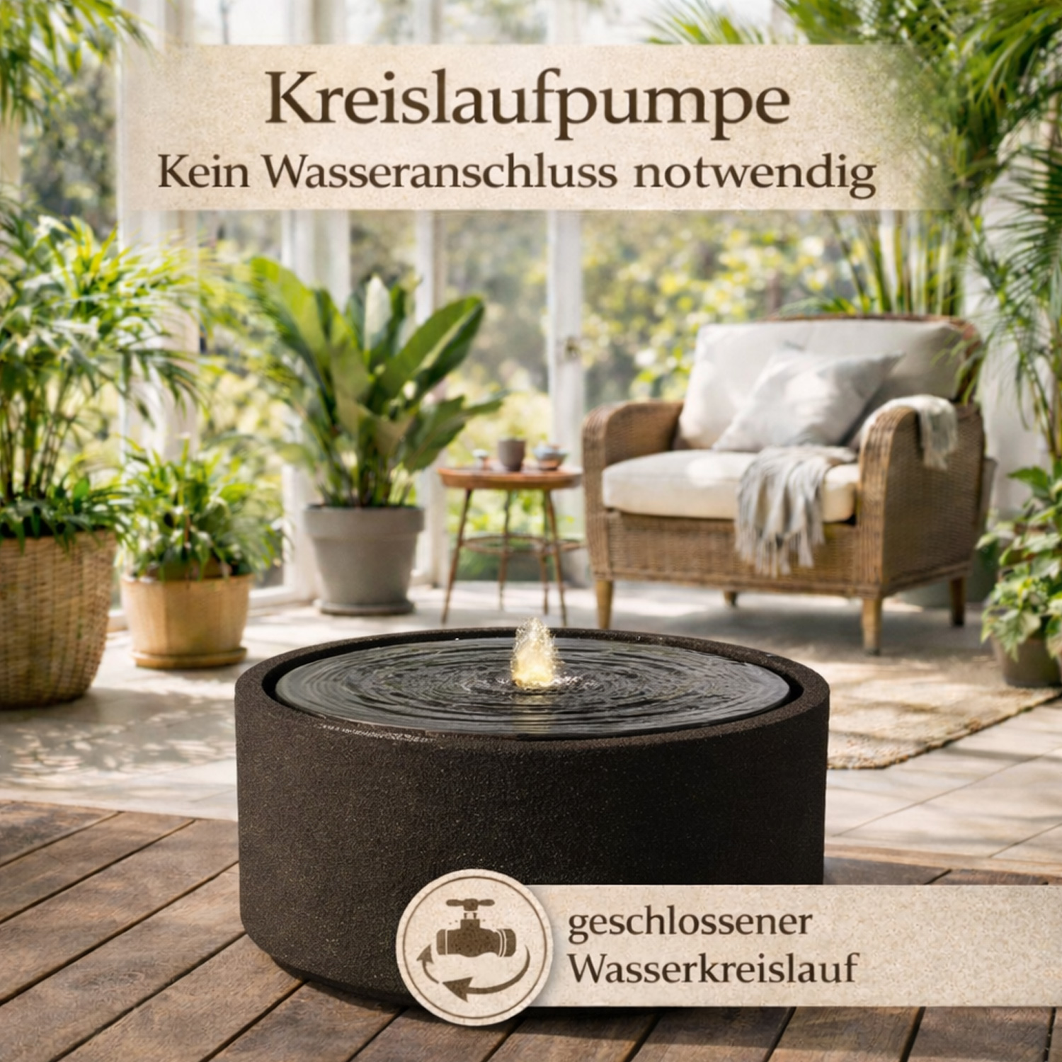 Gartenbrunnen NAPOLI Steinoptik LED Beleuchtung Kreislaufpumpe