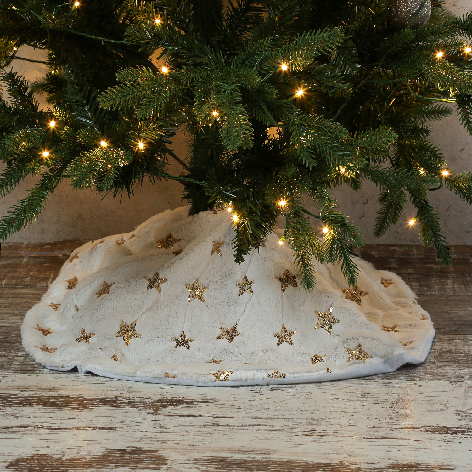 Weihnachtsbaumdecke Schneeflocken - Baumteppich - Polyester - D: 85cm - rund - weiß, gold Weihnachtsbaumdecke Schneeflocken - Baumteppich - Polyester - D: 85cm - rund - weiß, gold