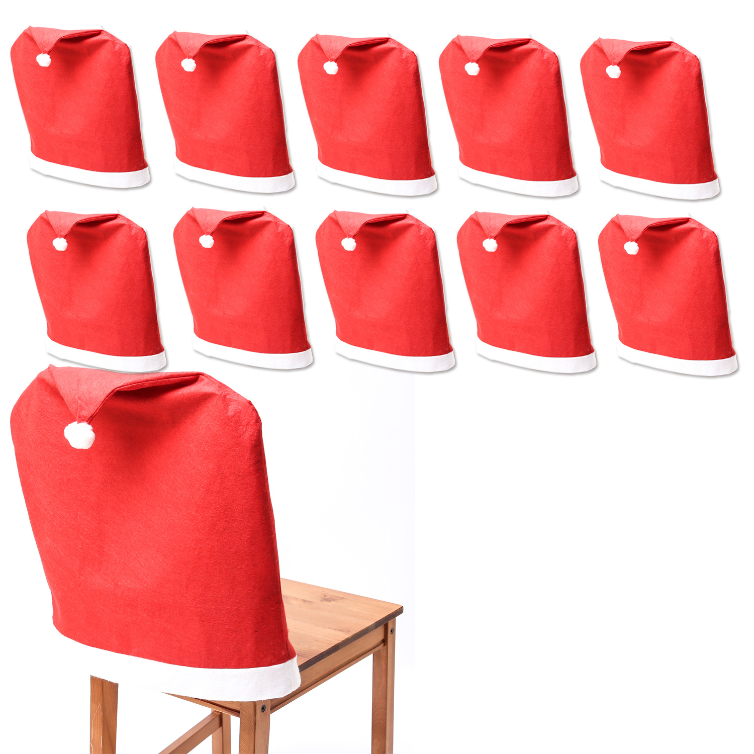 Stuhlhusse SANTA - Stuhlbezug als Weihnachtsmütze - Filz - L: 50cm - H: 60,8cm - rot - 10er Set Stuhlhusse SANTA - Stuhlbezug als Weihnachtsmütze - Filz - L: 50cm - H: 60,8cm - rot - 10er Set