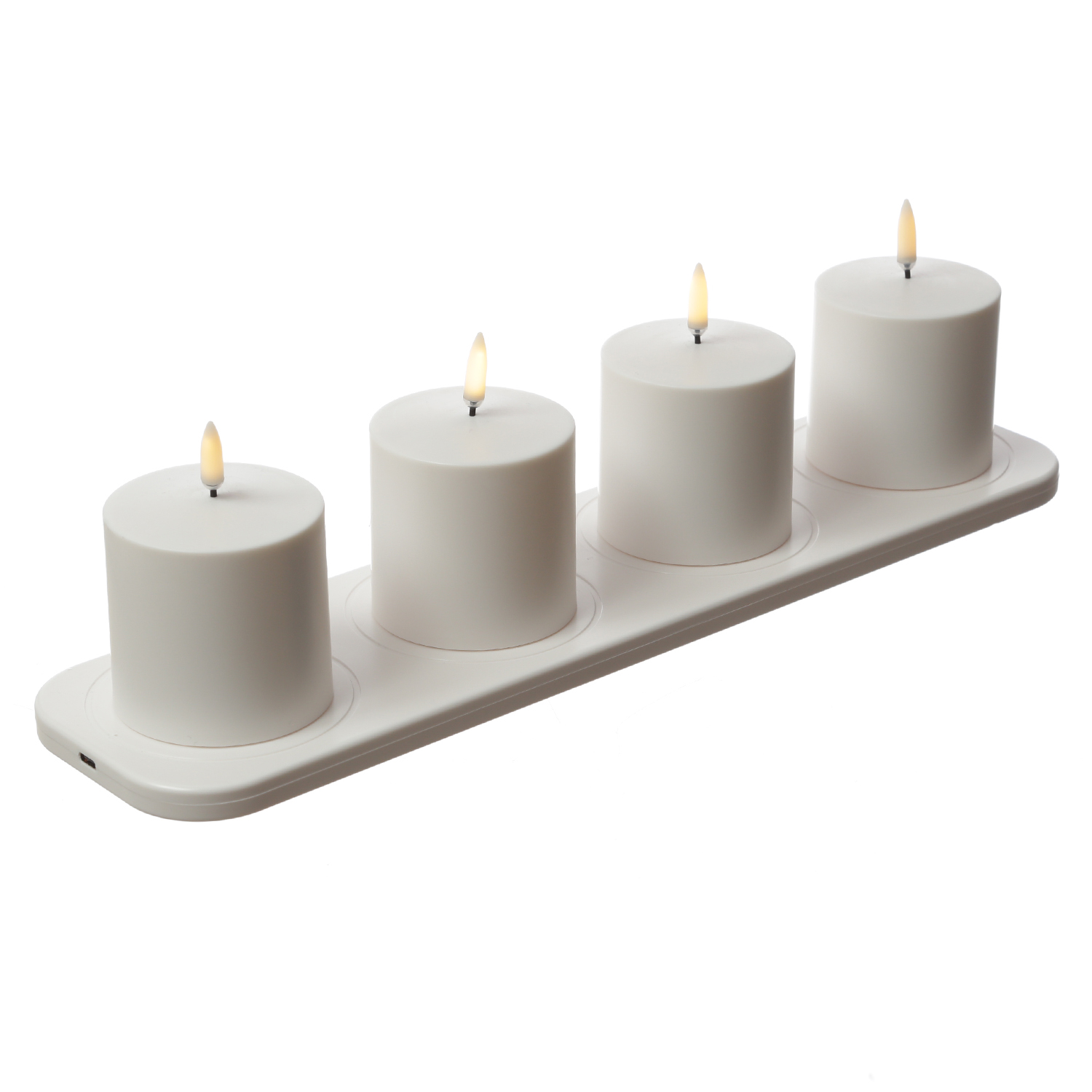 LED Kerzen - 4 wiederaufladbare LED Kerzen mit Ladestation - 6,8cm x 6,8cm - Timer - Innen/Außen