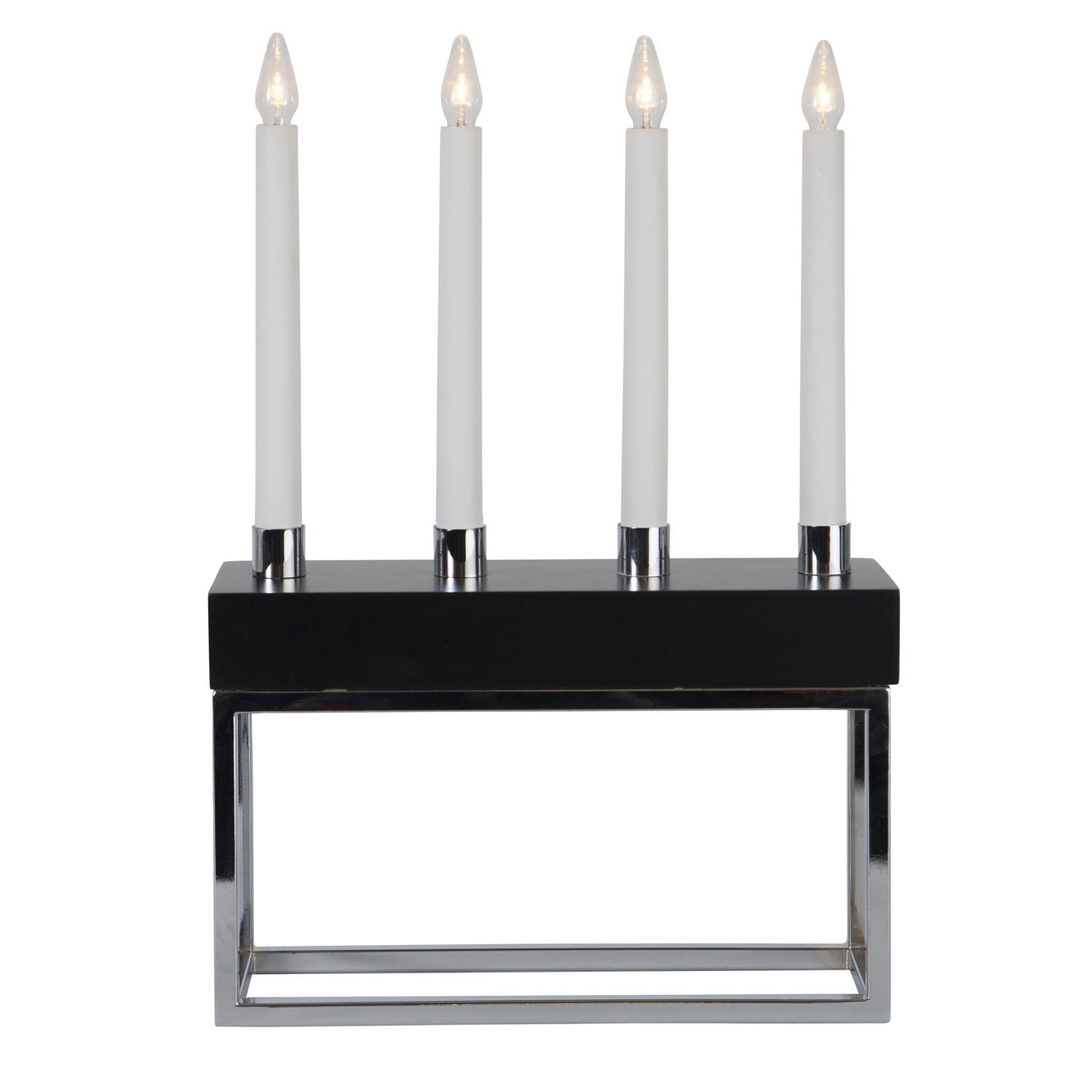 LED-Fensterleuchter "Framy" - 4flammig - warmweiße LEDs - H: 40cm - Schalter - Schwarz/Gold LED-Fensterleuchter "Framy" - 4flammig - warmweiße LEDs - H: 40cm - Schalter - Schwarz/Gold