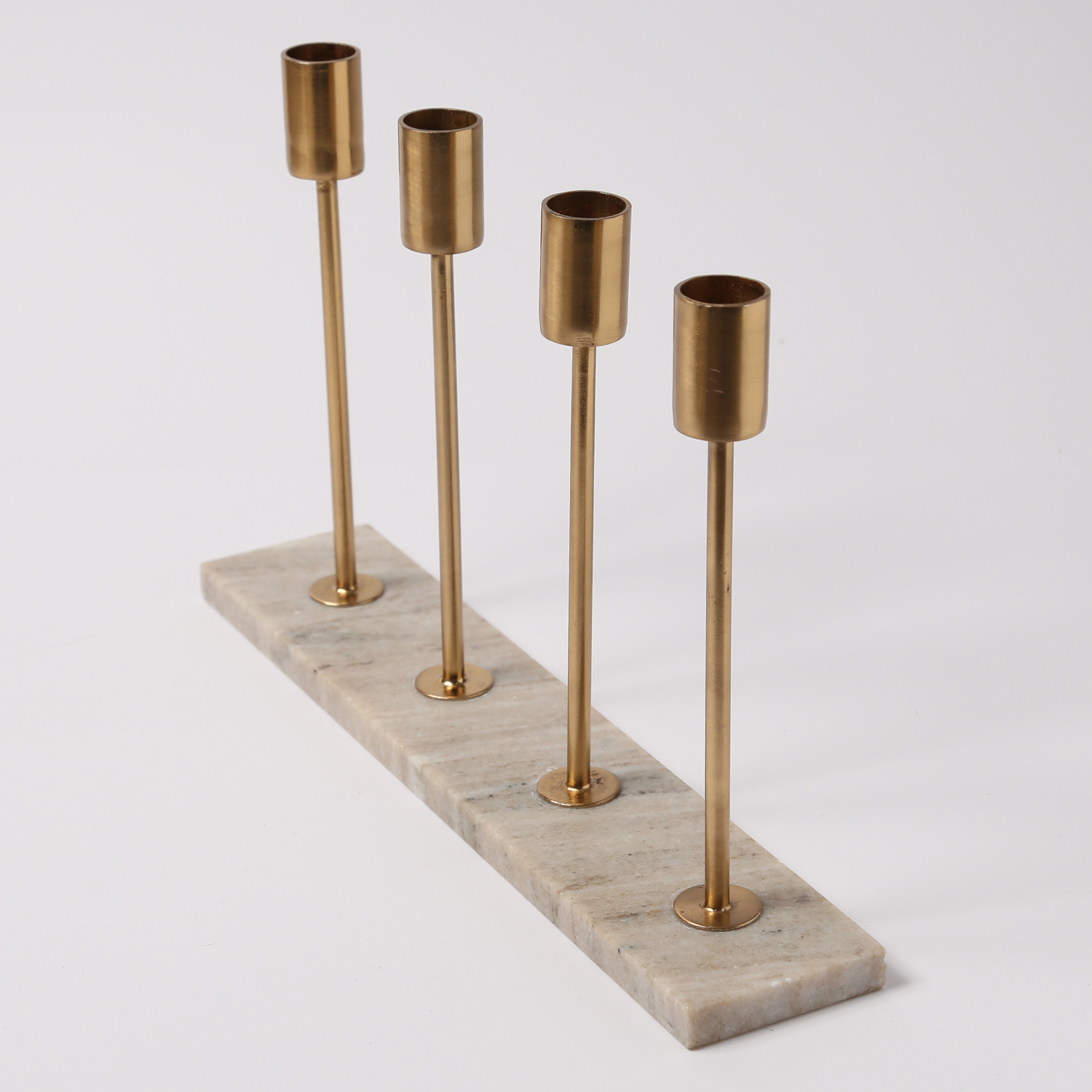 Stabkerzenhalter - Mamoroptik - Metall - 4 goldfarbene Kerzenhalterungen - H: 20cm - beige Stabkerzenhalter - Mamoroptik - Metall - 4 goldfarbene Kerzenhalterungen - H: 20cm - beige