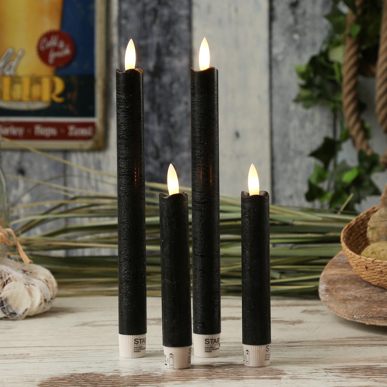 LED Stabkerzen Flamme - Echtwachs - flackernde warmweisse LED - H- 25cm - Timer - schwarz - 2er Set LED Stabkerzen Flamme - Echtwachs - flackernde warmweisse LED - H- 25cm - Timer - schwarz - 2er Set