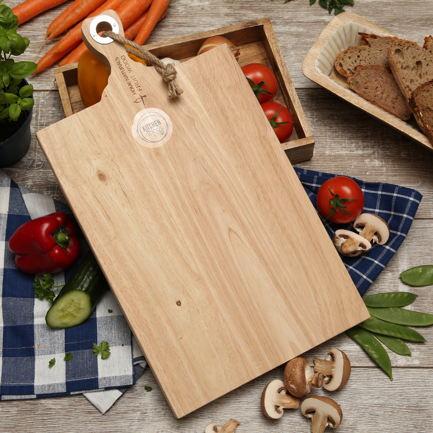 Schneidebrett - Servierbrett - Mangoholz - Kordel - L: 48cm - B: 26,5cm - natur