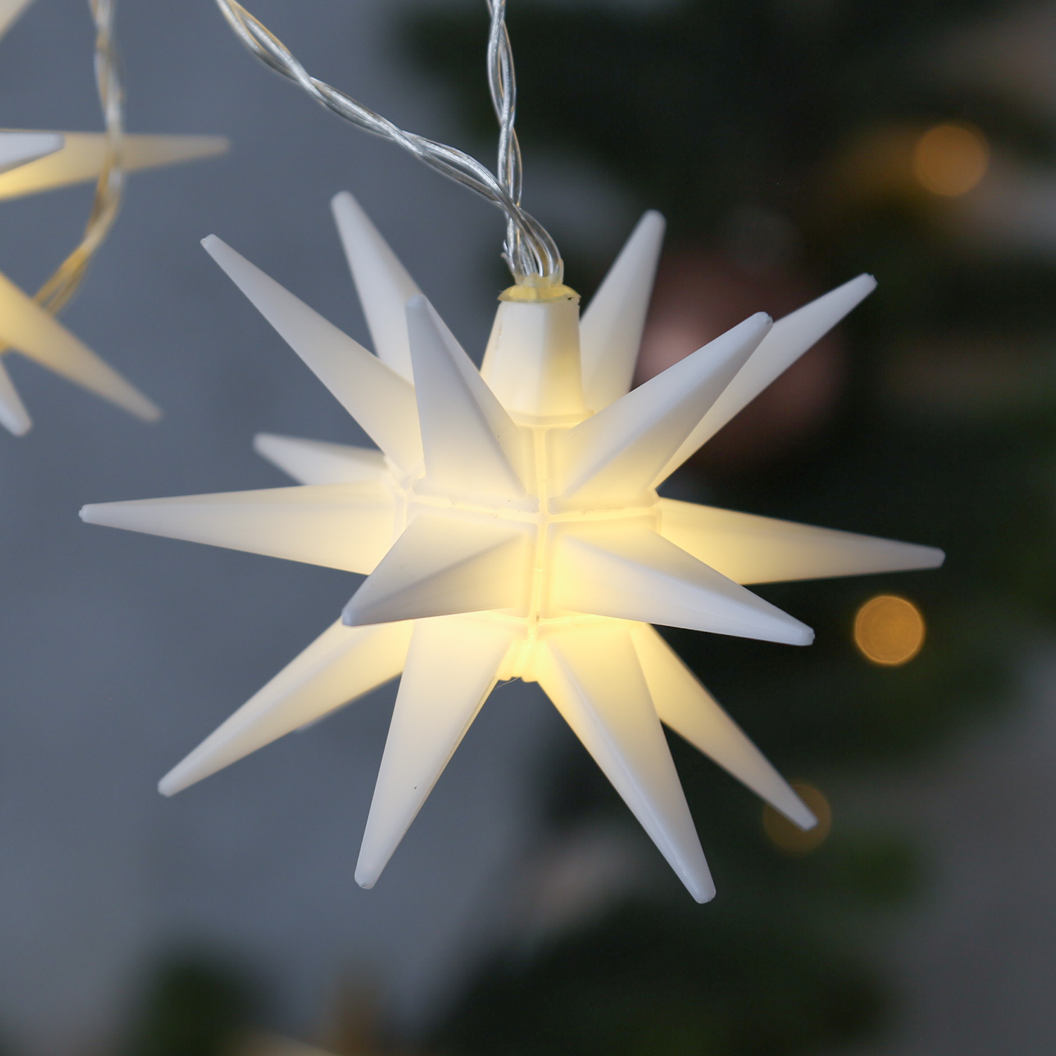 LED Lichterkette 3D Sterne - 5 warmweiße LED - L: 1,60m - Timer - Batterie - für Außen - weiß LED Lichterkette 3D Sterne - 5 warmweiße LED - L: 1,60m - Timer - Batterie - für Außen - weiß