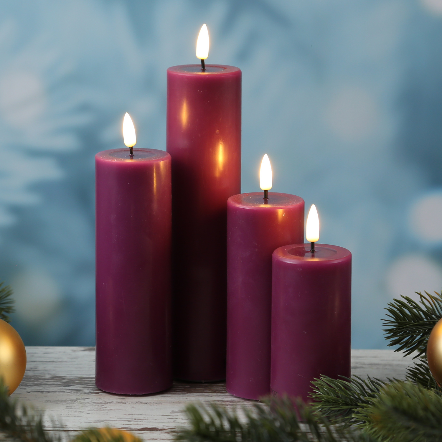 LED Stumpenkerze MIA - Echtwachs - realistische 3D Flamme - H: 15cm - D: 5cm - beere LED Stumpenkerze MIA - Echtwachs - realistische 3D Flamme - H: 15cm - D: 5cm - beere