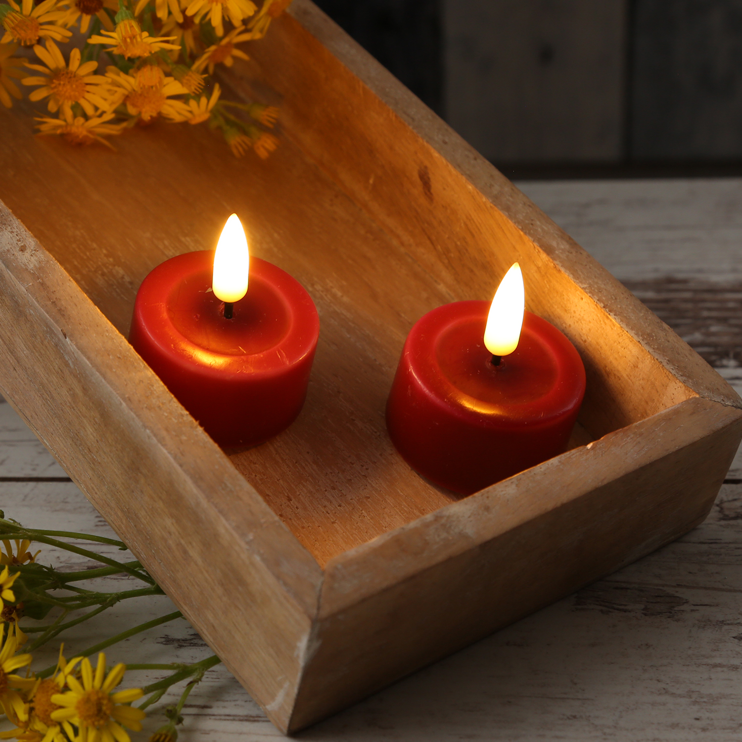 LED Teelichter MIA - Kunststoff - realistische 3D Flamme - D: 4,1cm - Batteriebetrieb - rot - 2 Stk LED Teelichter MIA - Kunststoff - realistische 3D Flamme - D: 4,1cm - Batteriebetrieb - rot - 2 Stk