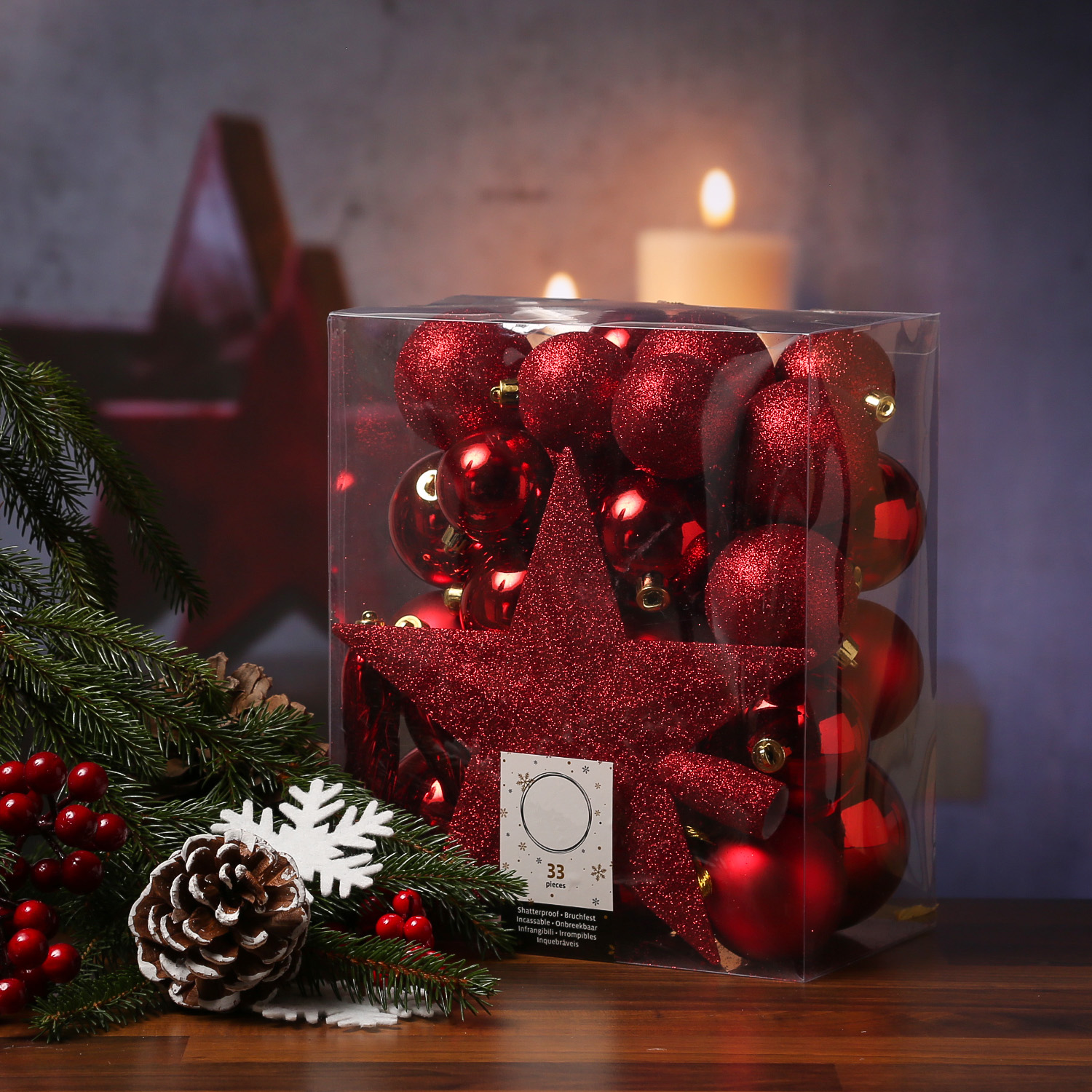 Christbaumkugel - Weihnachtsbaumkugel - bruchfest - glänzend, matt und glitzernd - rot - 33er Set Christbaumkugel - Weihnachtsbaumkugel - bruchfest - glänzend, matt und glitzernd - rot - 33er Set