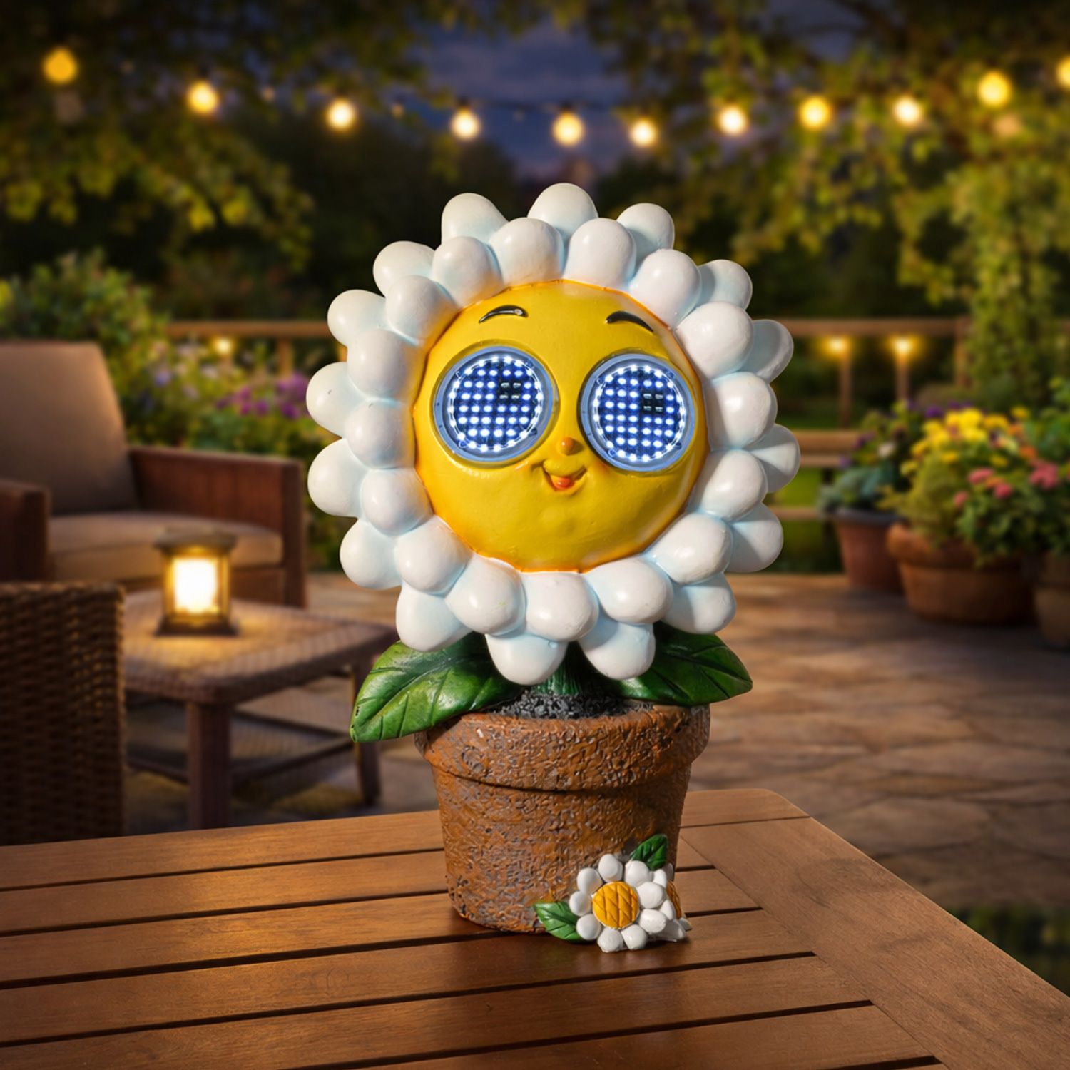 LED Solar Blume mit blizelnden und rollenden Augen - Solar Gänseblümchen - H: 22cm - Lichtsensor