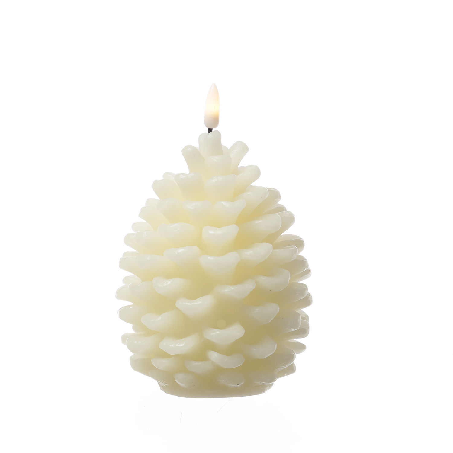 LED Kerze Tannenzapfen - Echtwachs - Timer - H: 15,5cm - D: 10,5cm - Batteriebetrieb - creme