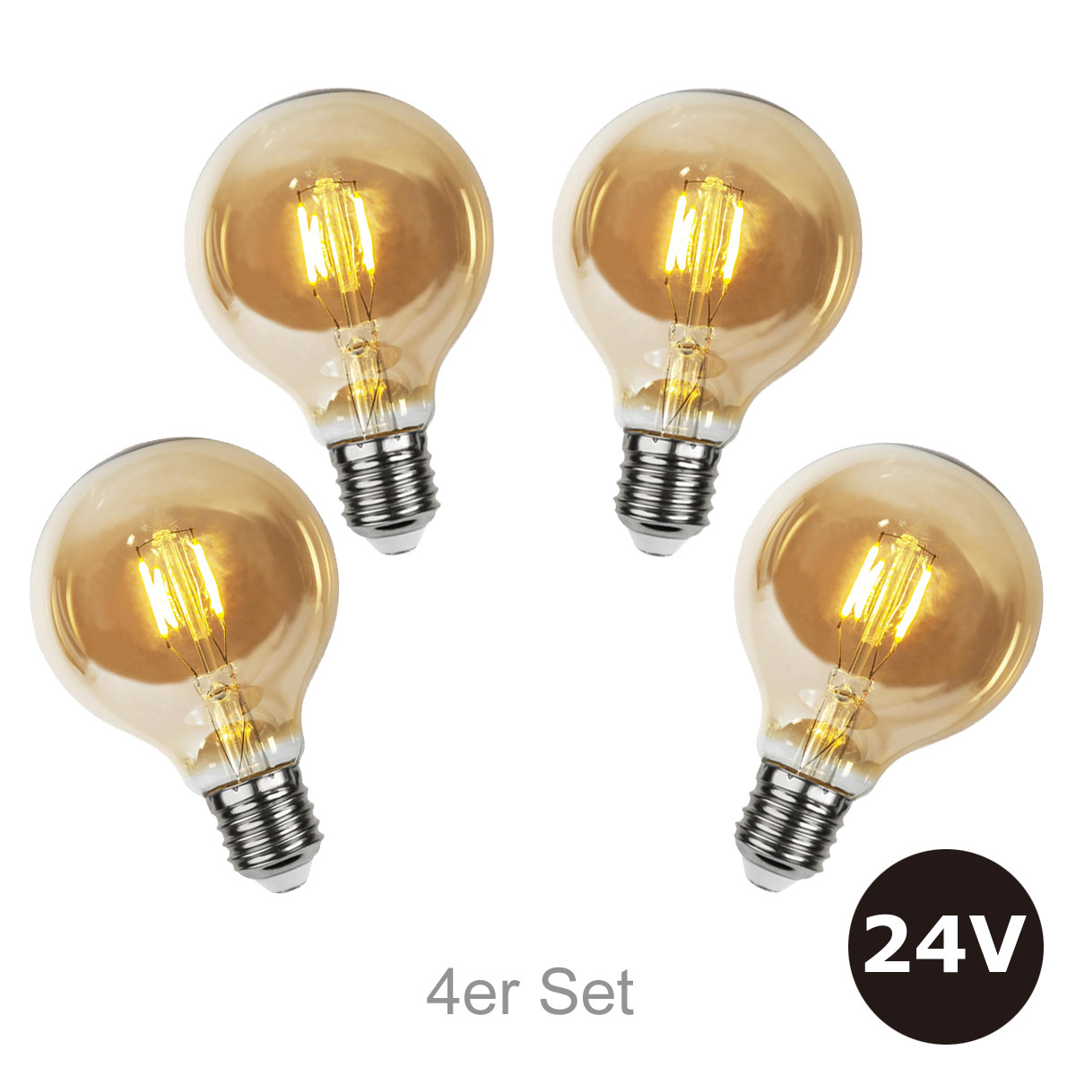 4er Set - 24V Leuchtmittel - 8cm - amber - 28lm - 2500K - E27 Sockel - Niedervoltleuchtmittel 4er Set - 24V Leuchtmittel - 8cm - amber - 28lm - 2500K - E27 Sockel - Niedervoltleuchtmittel