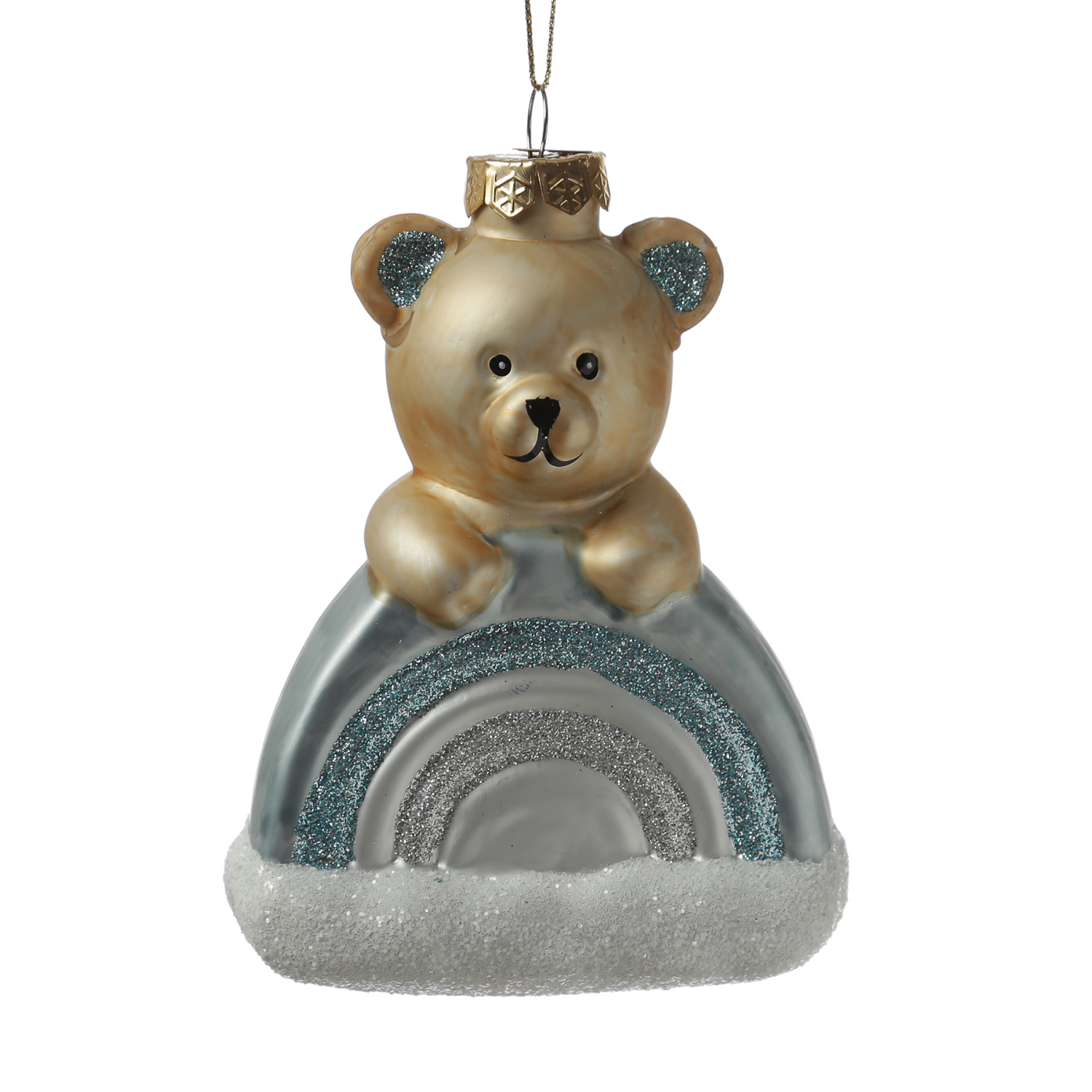 Weihnachtsbaumschmuck Teddybär mit Regenbogen - Christbaumschmuck - Glas - H: 13,5cm - blau Weihnachtsbaumschmuck Teddybär mit Regenbogen - Christbaumschmuck - Glas - H: 13,5cm - blau