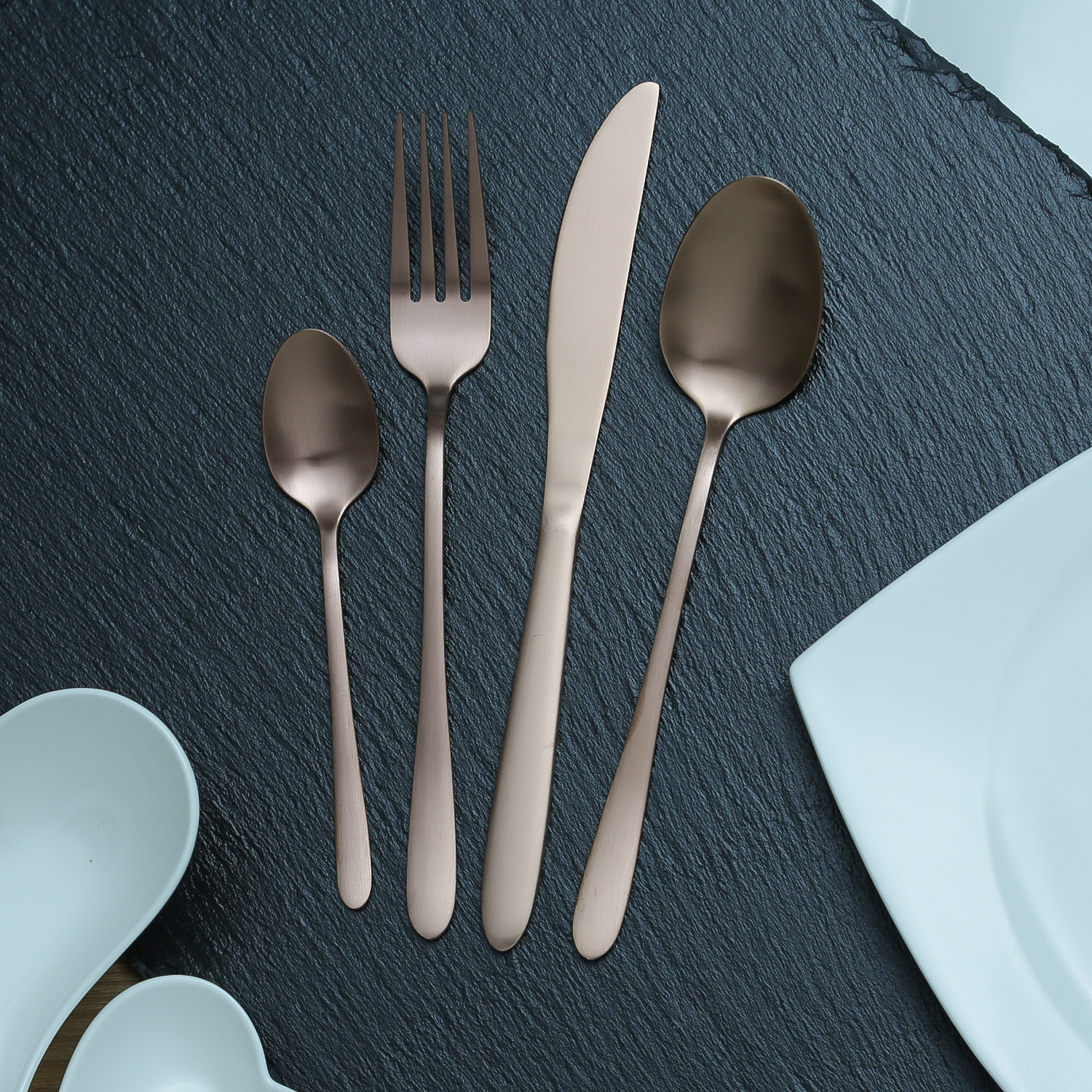 Besteck Set BRIT - Edelstahl - 16-teilig - je 4x Messer, Gabel, Löffel, Teelöffel - roségold