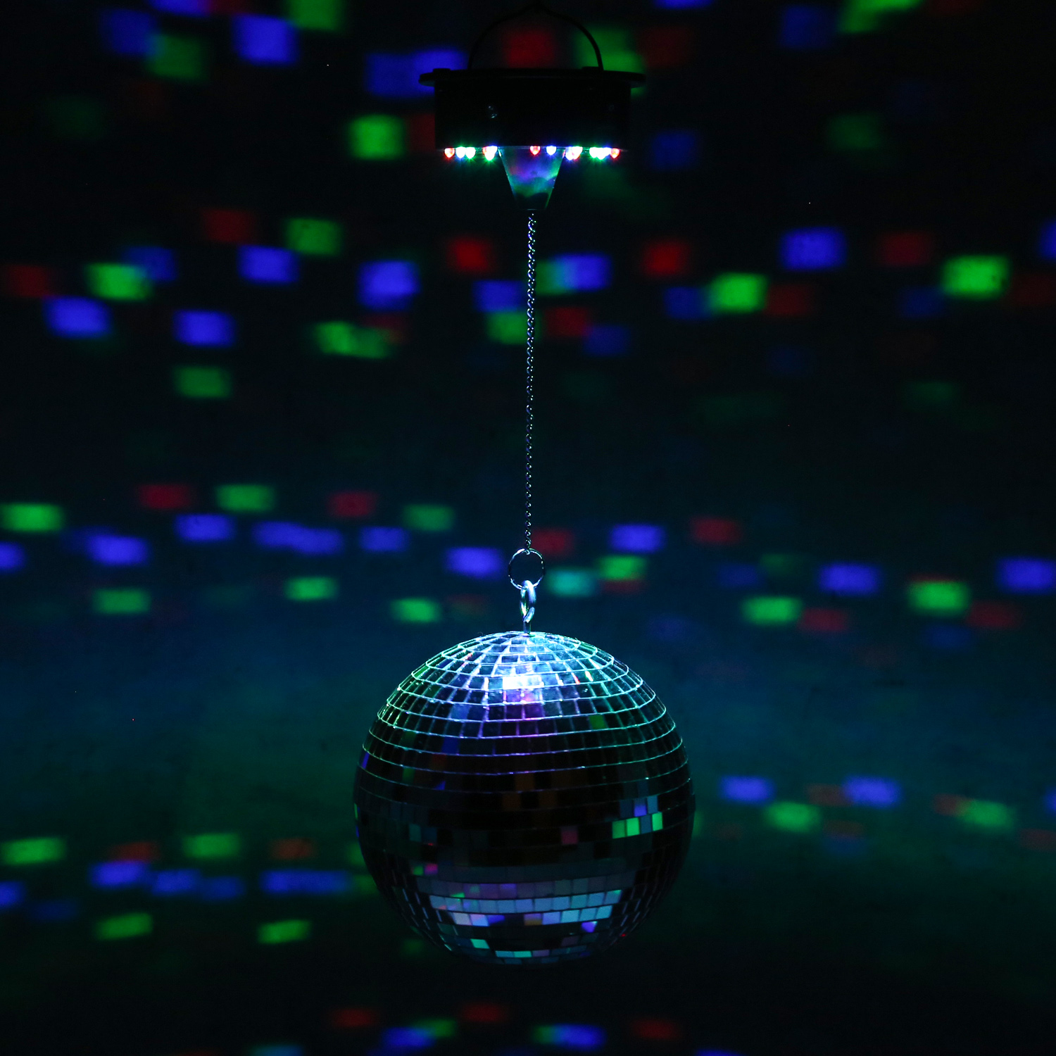 Spiegelkugel SET - RGBW-20 - 20cm Spiegelkugel und Batteriemotor mit LED Farbwechsler