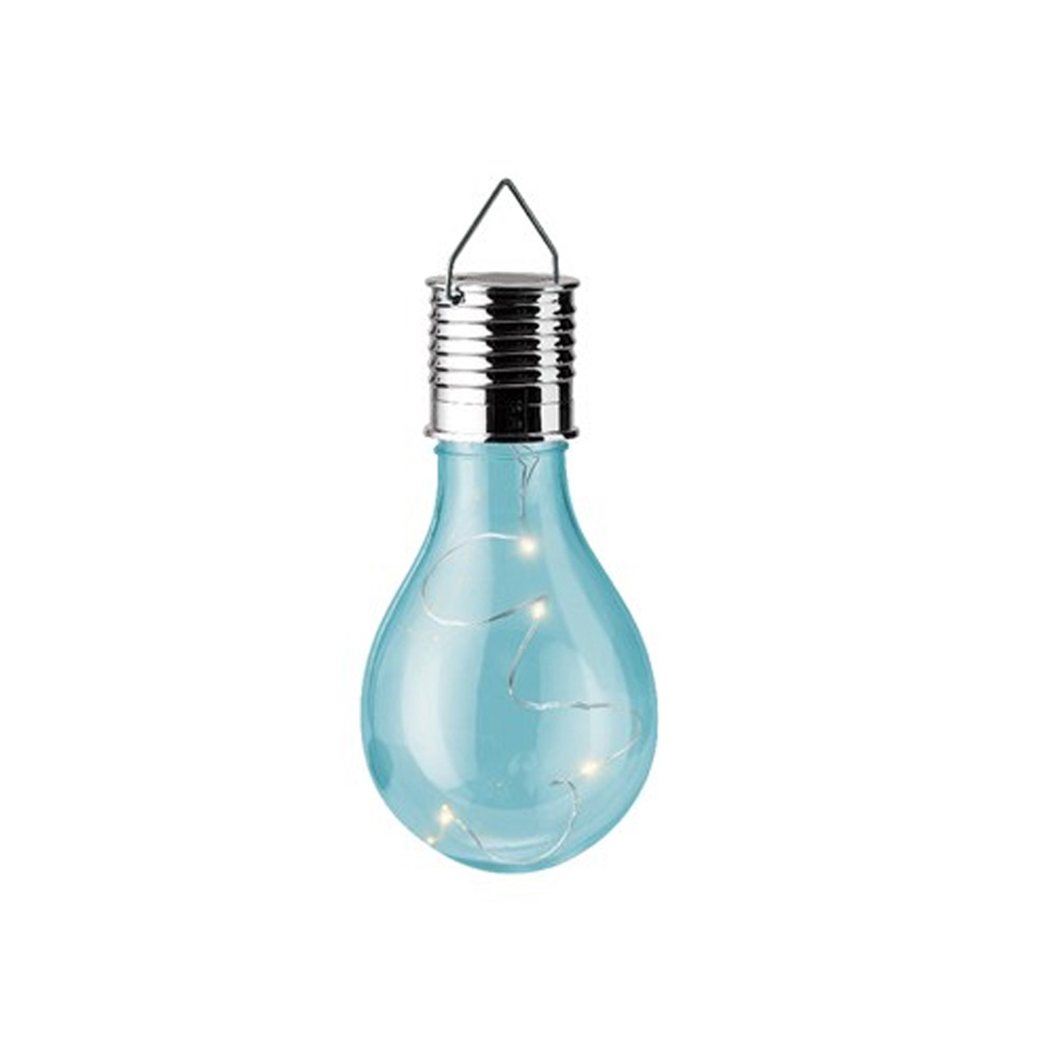 LED Solar Glühbirne GLOW - warmweiße LED Drahtlichterkette - H: 14cm - Lichtsensor - outdoor - blau