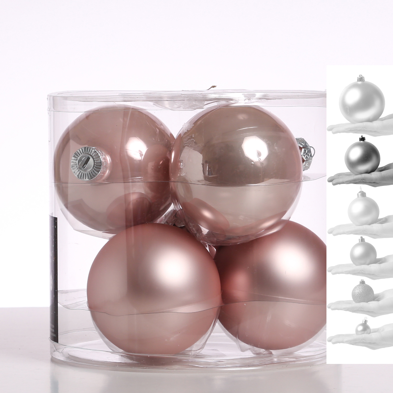 Christbaumkugel - Weihnachtsbaumkugel - Glas - D: 8cm - glänzend und matt - puderrosa - 6er Set Christbaumkugel - Weihnachtsbaumkugel - Glas - D: 8cm - glänzend und matt - puderrosa - 6er Set