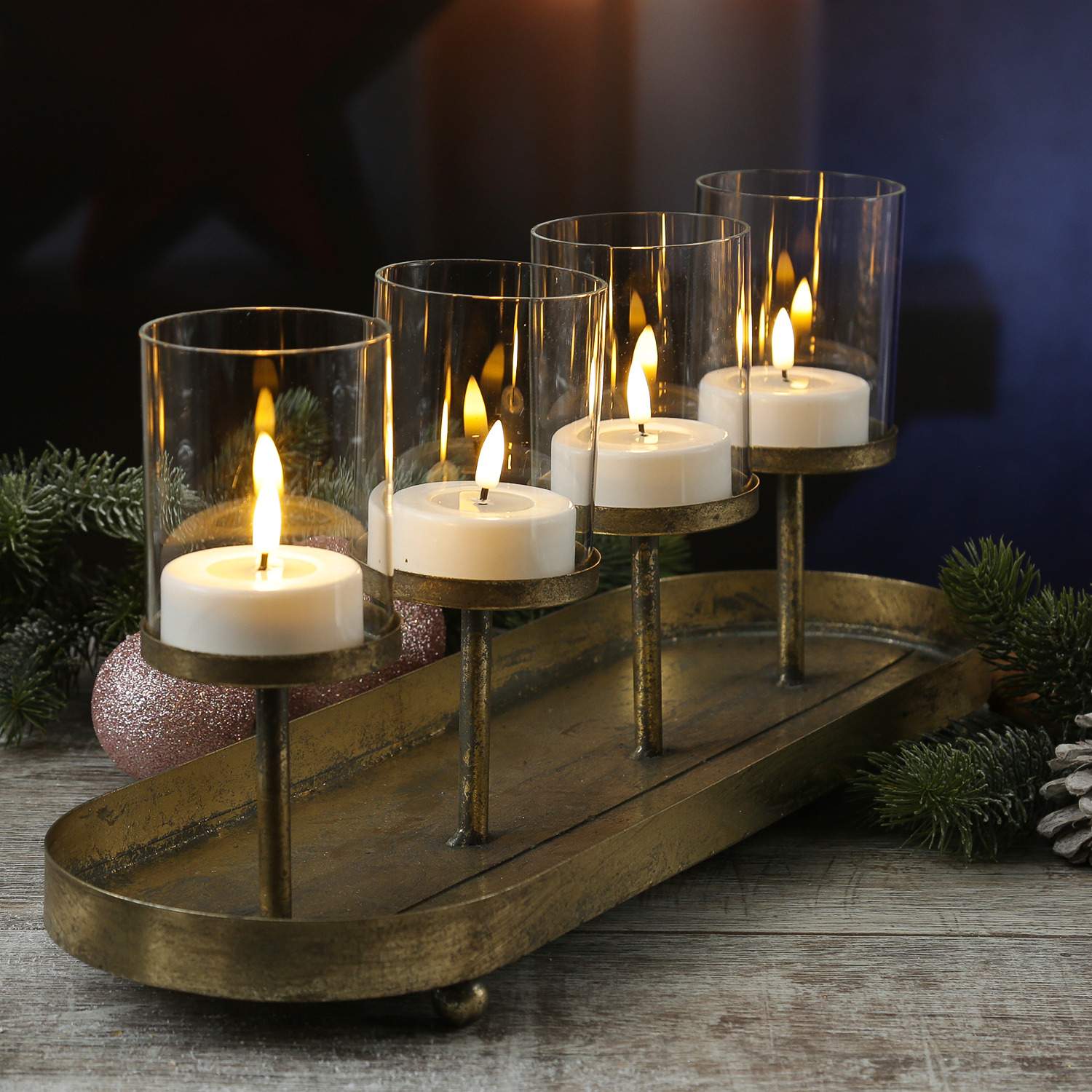 Kerzenhalter Advent - Kerzenständer - Teelichthalter - Eisen - L: 48cm - 4 Kerzenhalterungen - gold Kerzenhalter Advent - Kerzenständer - Teelichthalter - Eisen - L: 48cm - 4 Kerzenhalterungen - gold