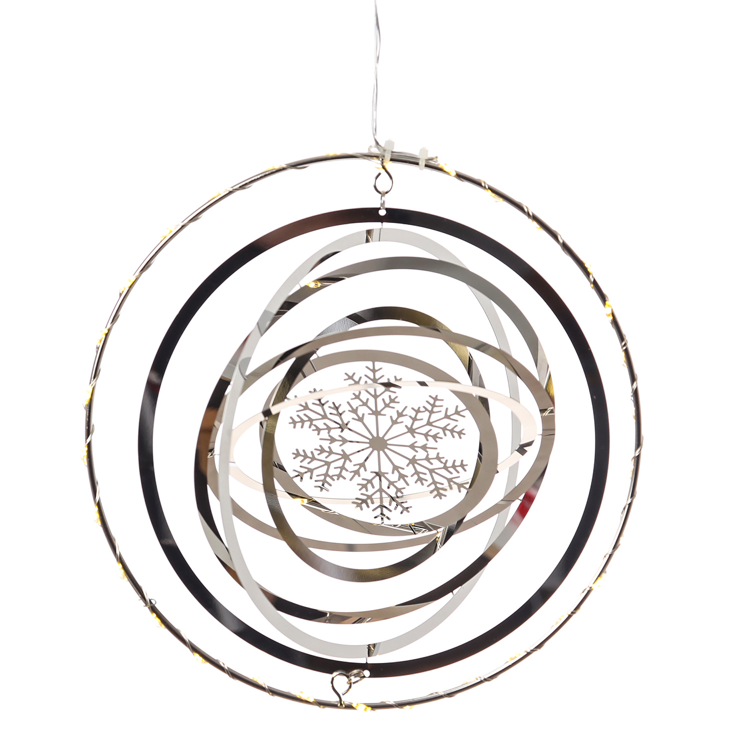 LED Kreis mit Schneeflocke - 3D Dekohänger - 30 warmweiße LED - D: 20cm - Timer - silber LED Kreis mit Schneeflocke - 3D Dekohänger - 30 warmweiße LED - D: 20cm - Timer - silber